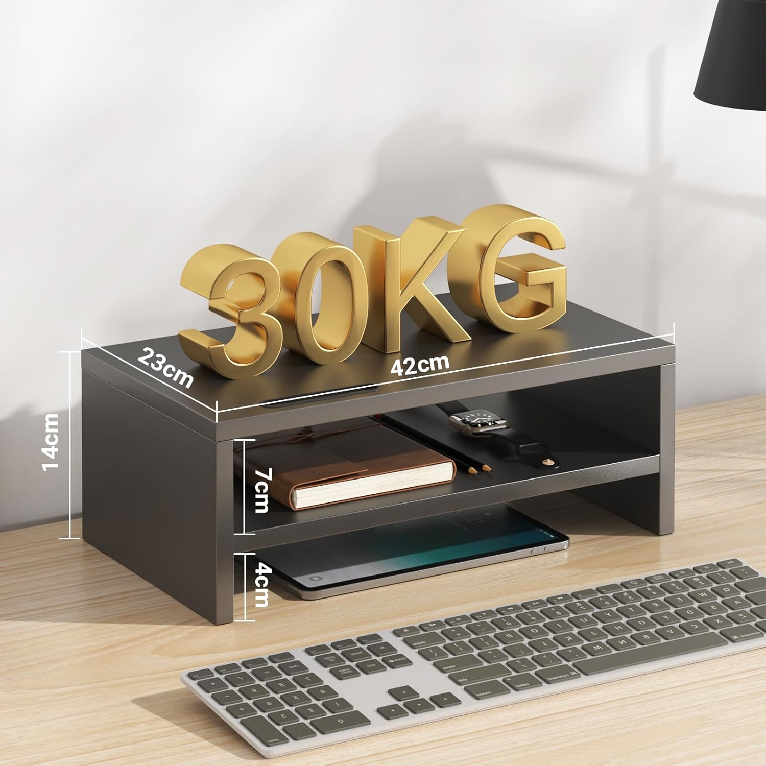 Advwin 2 Tiers Monitor Stand Riser with Storage Monitor Riser Computer Monitor Stand Multifunctional Desktop Stand Organizer Shelf, Black image number 5