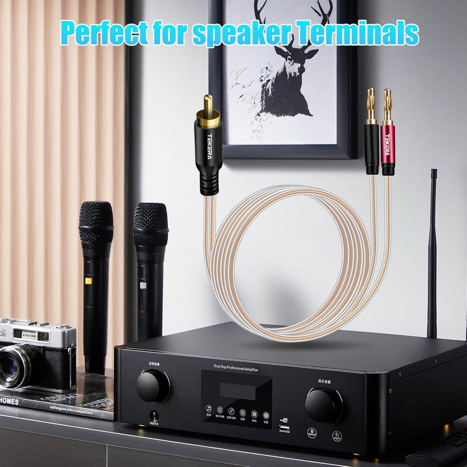 TEKERA RCA Male to Banana Plug Cable 3M, RCA to Banana 2 Male Y Splitter Cable, Hi-Fi Audio Speaker Wire for Amplifier, Subwoofer, and Home Theater Systems, Gold-Plated and Double Shielded image number 5