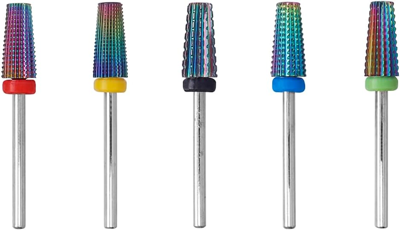 Yakamoz 5Pcs Nail Drill 5 in 1Bits Set, 2.35Mm Shank Carbide Tungsten Multifunctional Cuticle Drill Bits Electric Manicure Nail File Bit for Acrylic Nail & Manicure Pedicure