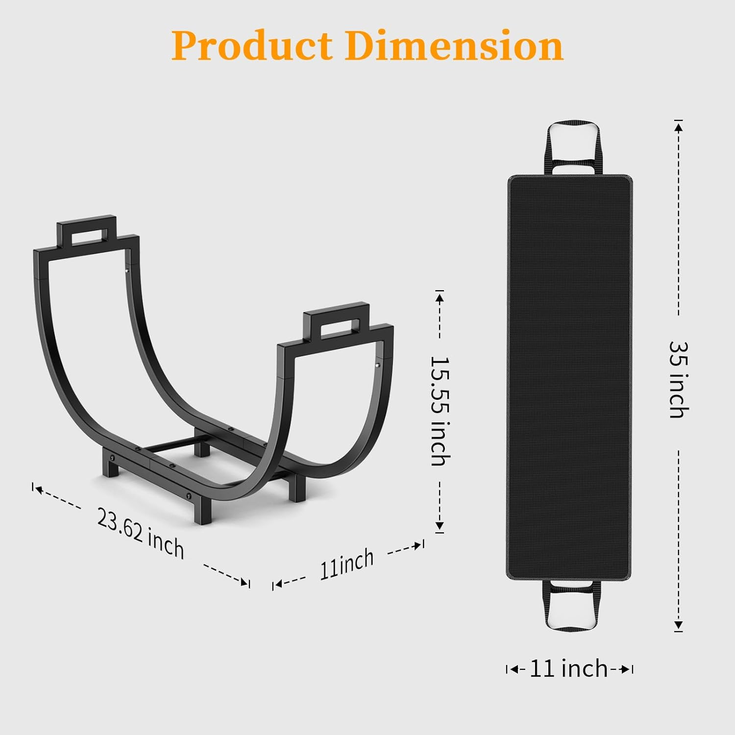 Elbourn Firewood Rack, 24 Inch Indoor Fireplace Log Holder with Carrier, Thickened Metal Rustproof Wood Storage Rack image number 6