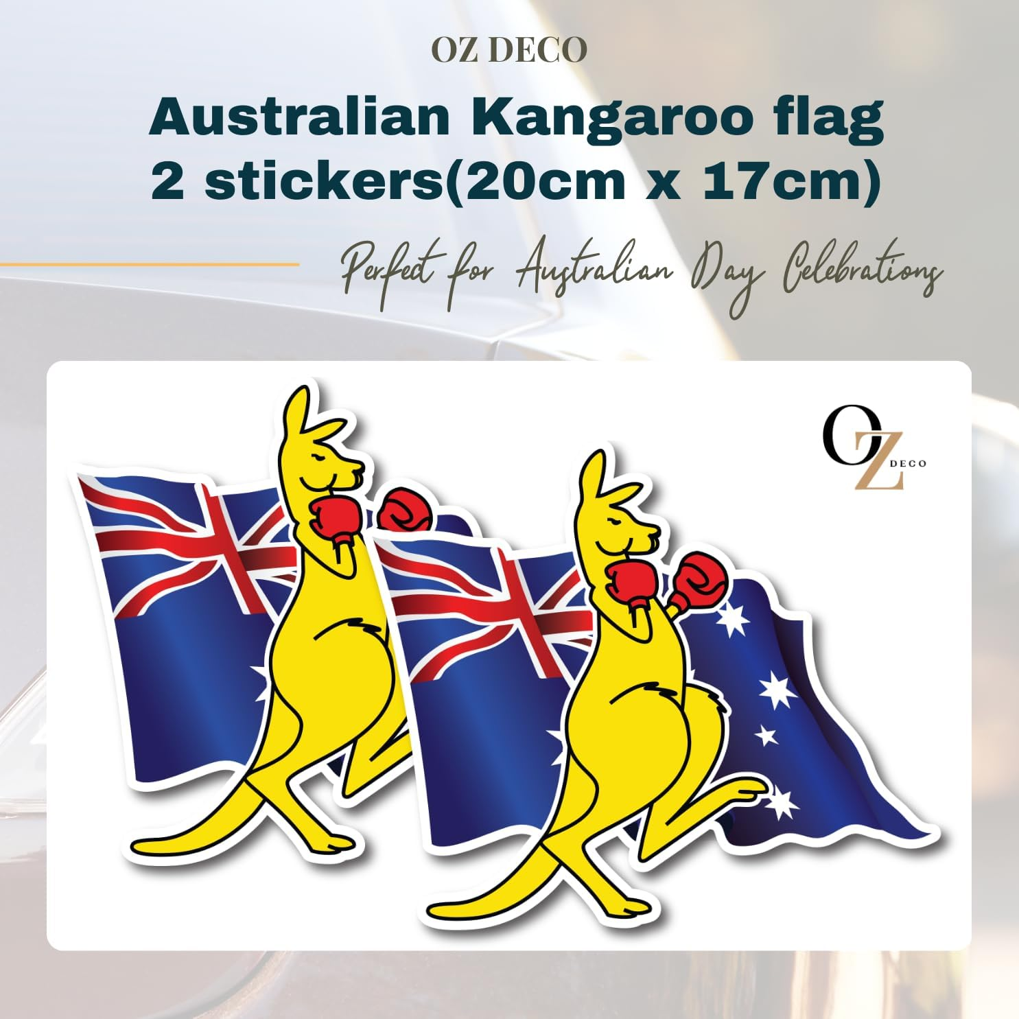 Australia Day Car Decals &ndash; 2 Pack, Large 20X17Cm Vinyl Stickers with Boxing Kangaroo & Flag Design, Weatherproof, Bubble-Free Application, Proudly Australian Made image number 4
