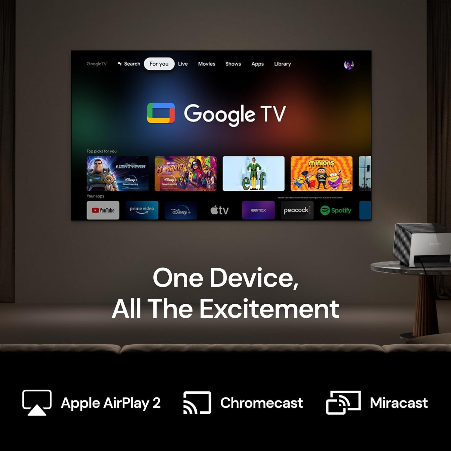 Valerion Streammaster Plus2 Triple Laser Projector 4K, 2X Faster Performance, 4Ms Lag-Free Gaming, IMAX, Google TV, HDR10+, Ai-Enhanced, with Smart Google Home & Apple Homekit, Dolby Vision&Atmos image number 4