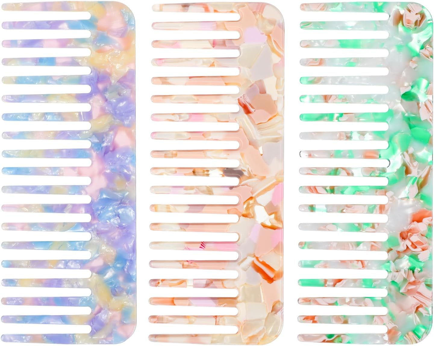Classicseali 3PCS Travel Comb for Women, Portable Mini Comb for Women, Patterned Colorful Acetate Hair Combs, Small Wide Tooth Comb for Thick Curly Wavy Hairs, Wet or Dry Straight Hairs