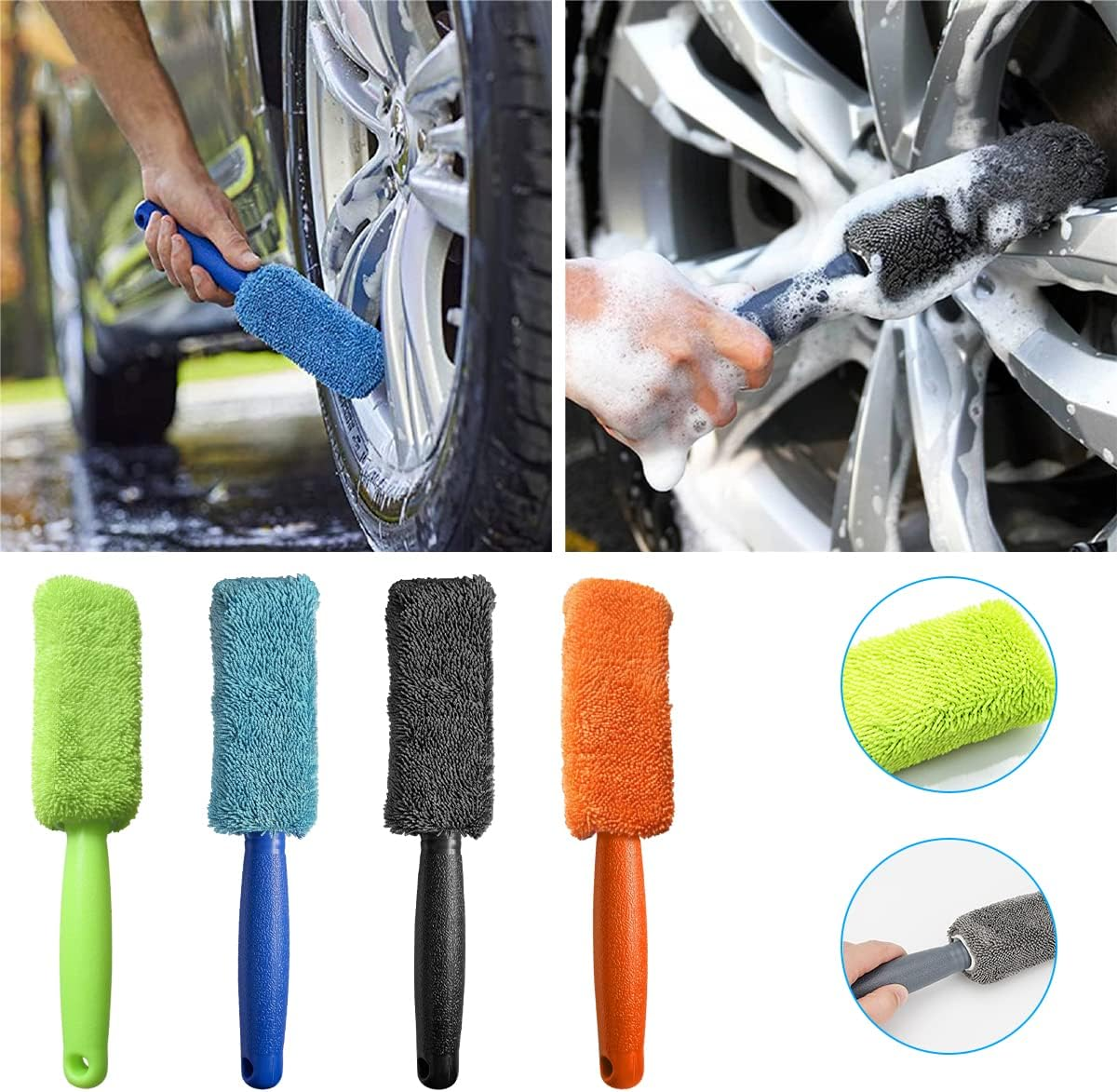 AICEL 2 Pcs Wheel Brush, Soft Microfiber Metal Free Rim and Wheel Brushes Kit, Easy Reach Tire Detailing Washing Tool, Professional Grade Scratch Free Wheel Cleaning Set for Cars, Motorcycles (Blue) image number 5
