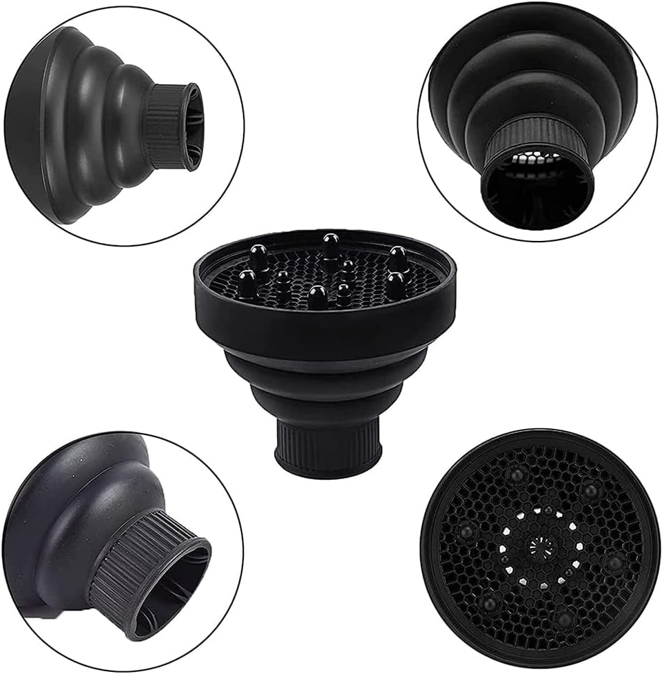 Hair Diffuser, Diffuser Hair Dryer, Diffuser Hair Dryer Attachment, with Silicone Adapter, Foldable Hair Dryer Diffuser Attachment for Curly or Wavy Hair Styling, Black image number 6