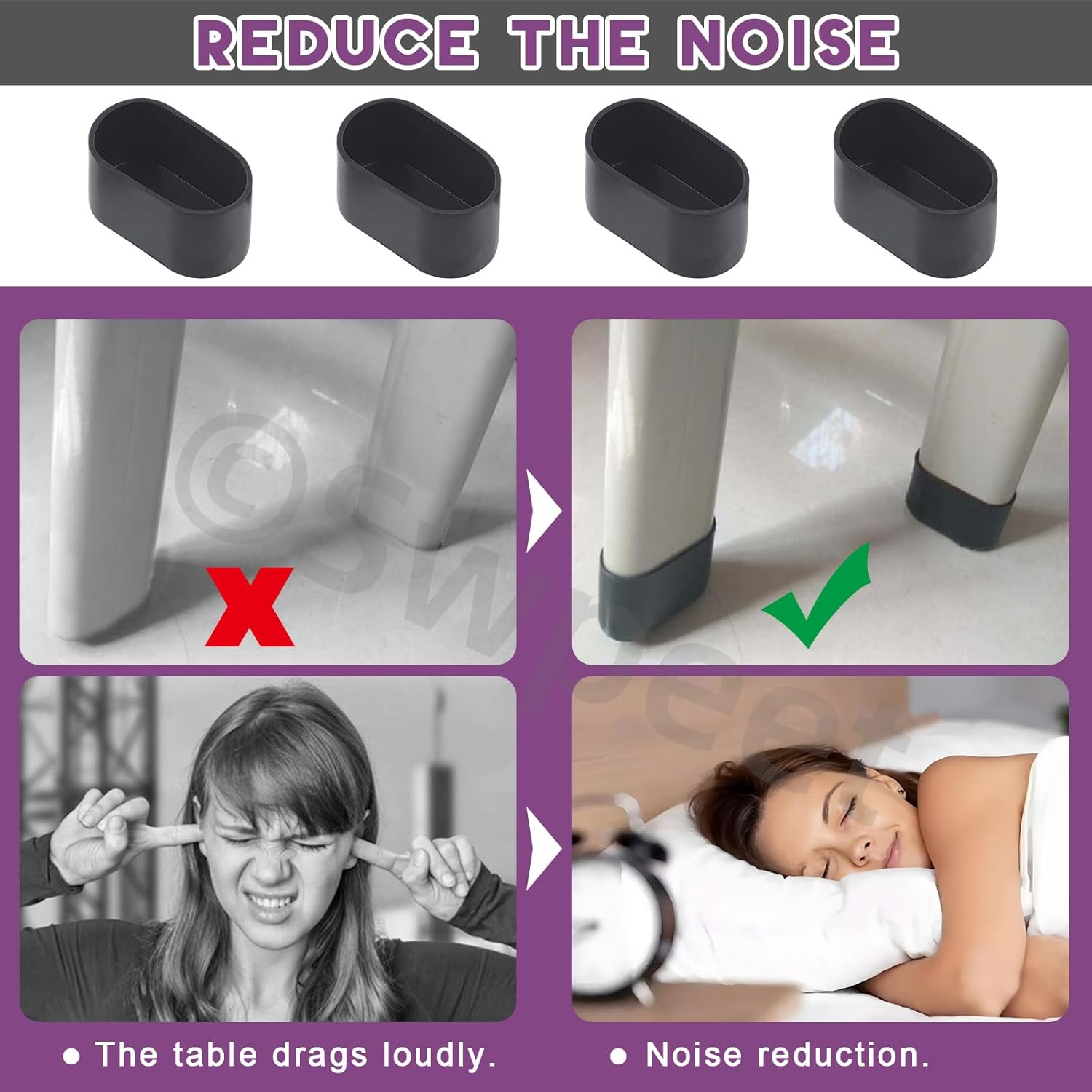 Swpeet 10Pcs 1.2"&times;2.4" Black Oval Chair Leg Caps, Floor Protectors, Table Chair Leg Protection Cover, Furniture Leg Caps，Leg Tips Covers, Feet Pads, Feet for Furniture Table Chair image number 5