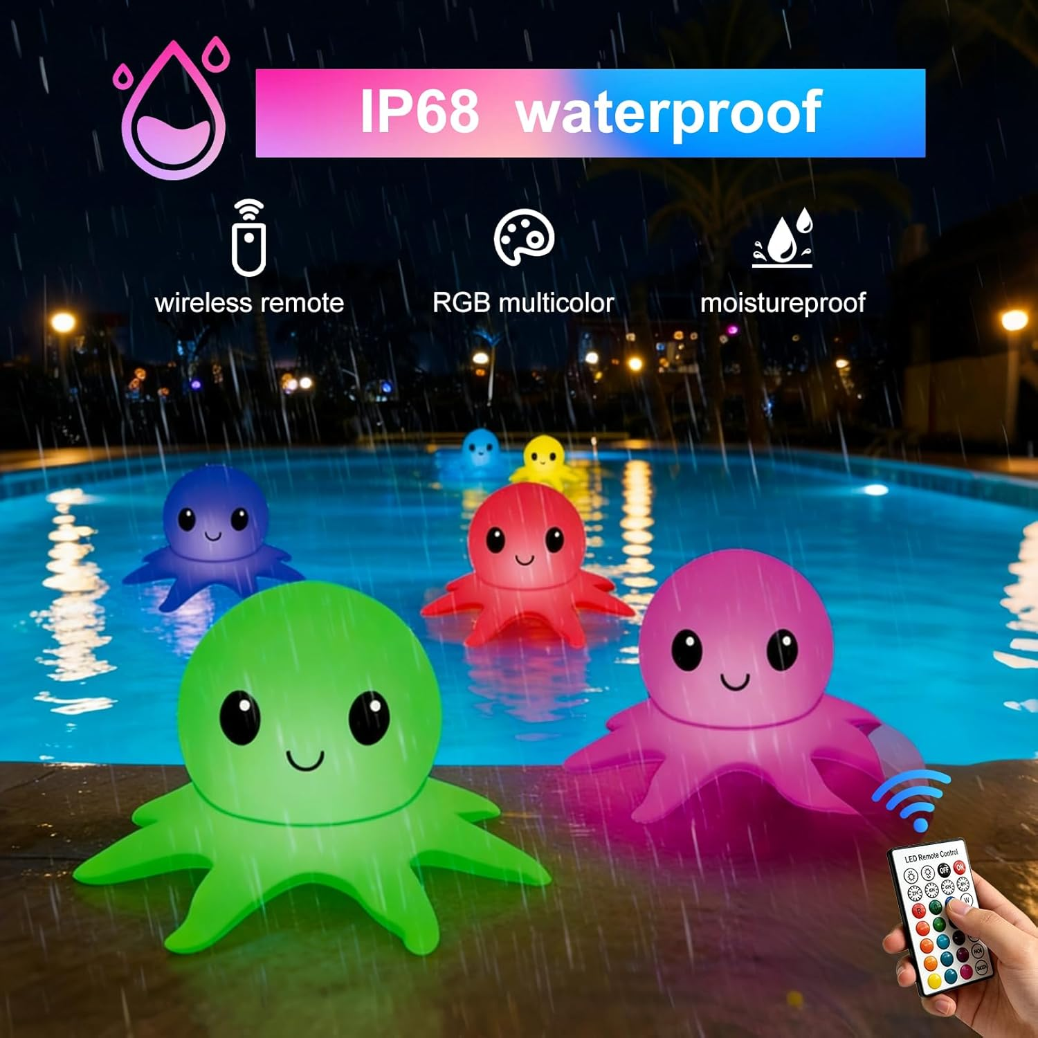 Solar Floating Pool Lights Remote Controlled, Colorful Inflatable Octopus Ball Lights, Dimmable & Timer Pool Lights, above Ground Glow Pool Balls for Party, Garden, Christmas Halloween Decor (2 Pack) image number 4