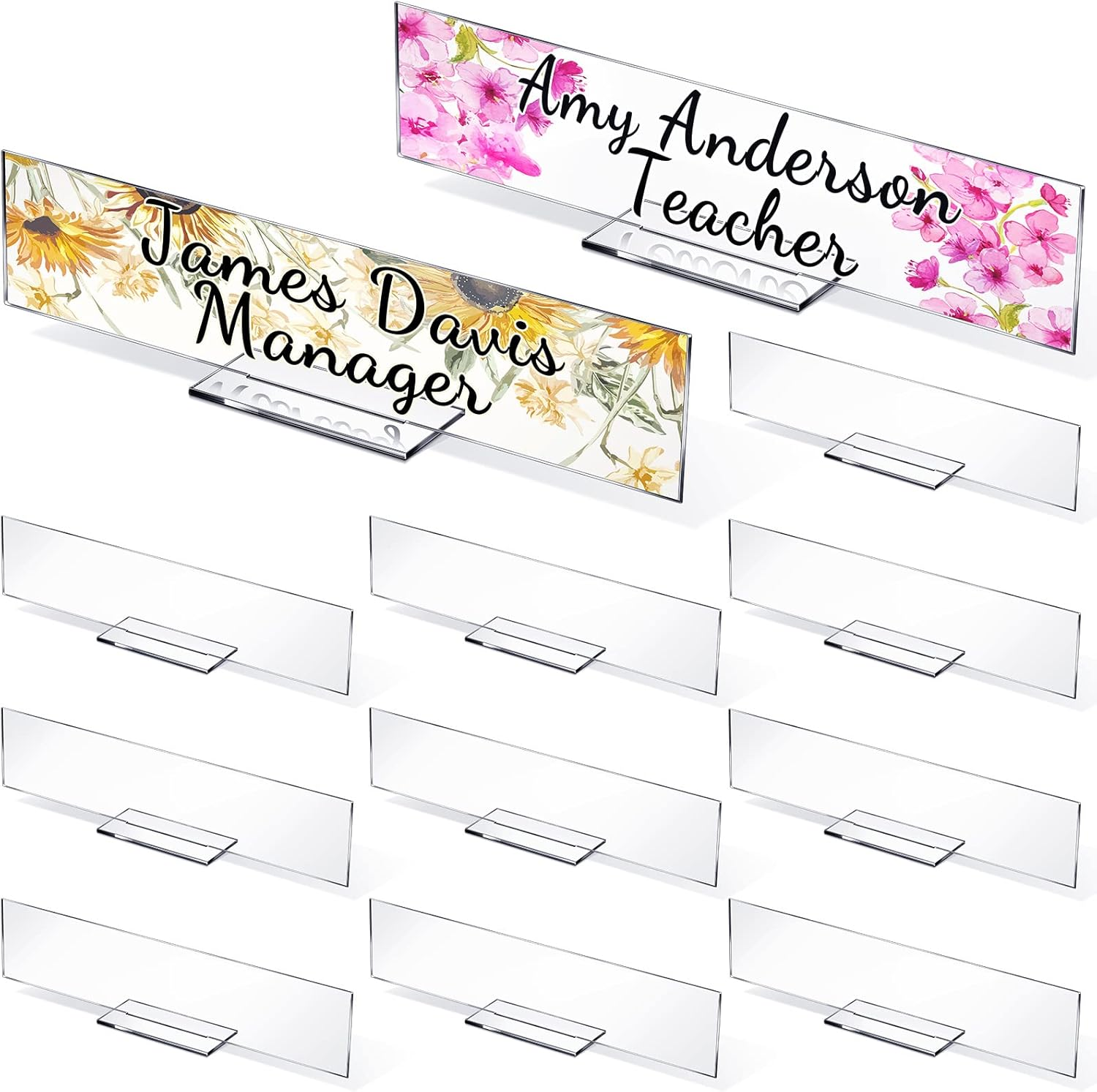 Yookeer 12 Pack Acrylic Name Plate Personalized Desk Name Plaque Sign Clear Panel Rectangle Acrylic Sheet Blank for Office Desk Decor(2 X 10 Inch) image number 1