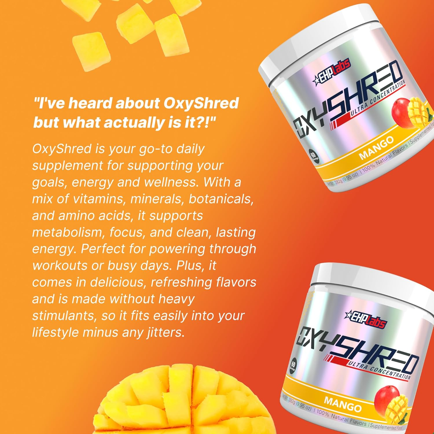 EHP Labs Oxyshred Ultra Concentration Shredding Supplement - Pre Workout, Promotes Shredding, Natural Energy Boost. Mango, 60 Servings image number 4