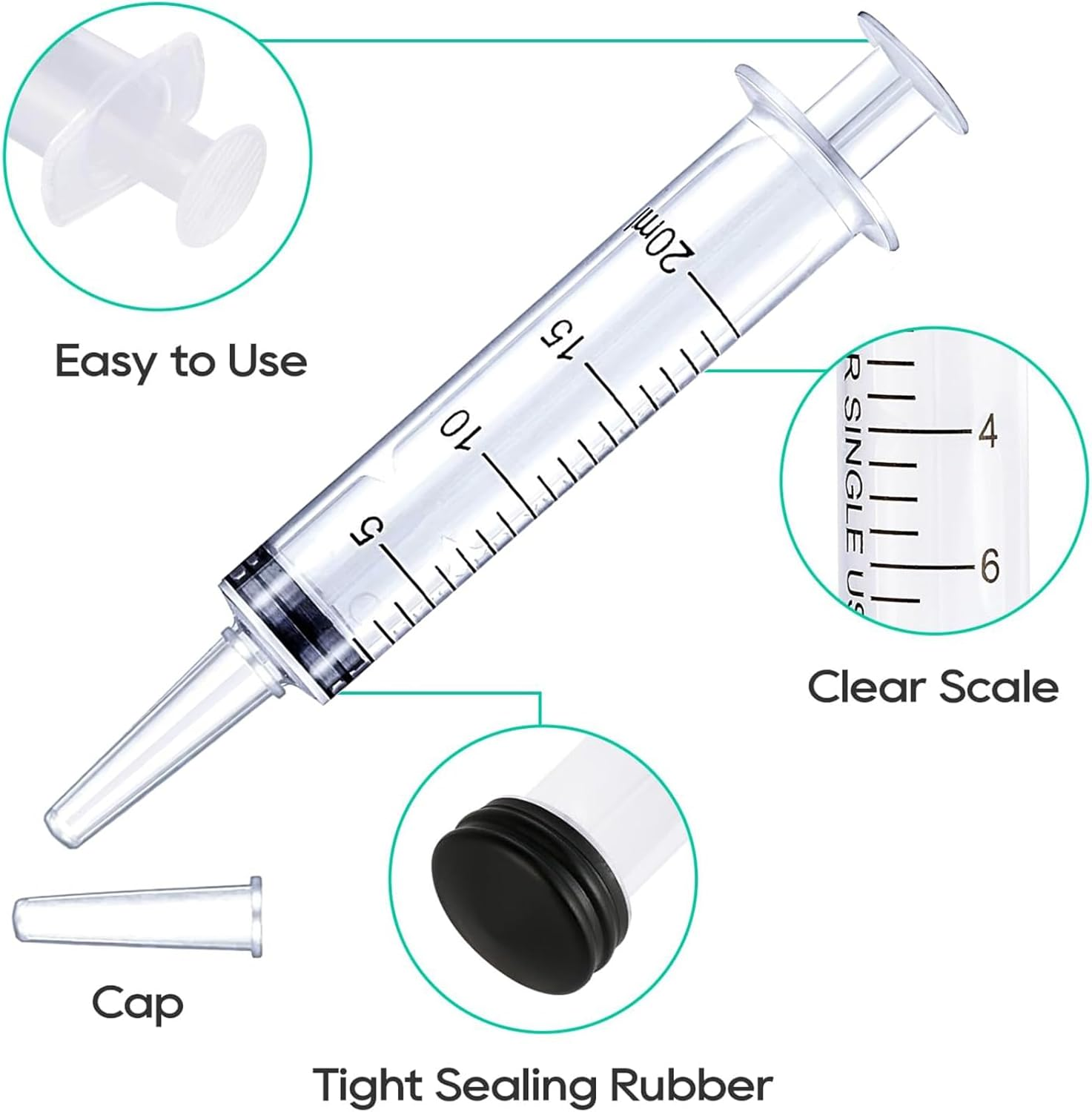30 Pack 20Ml/Cc Plastic Syringe Liquid Measuring Syringe Tools Individually Sealed with Measurement for Scientific Labs, Measuring Liquids, Feeding Pets, Medical Student, Oil or Glue Applicator (20ML) image number 3