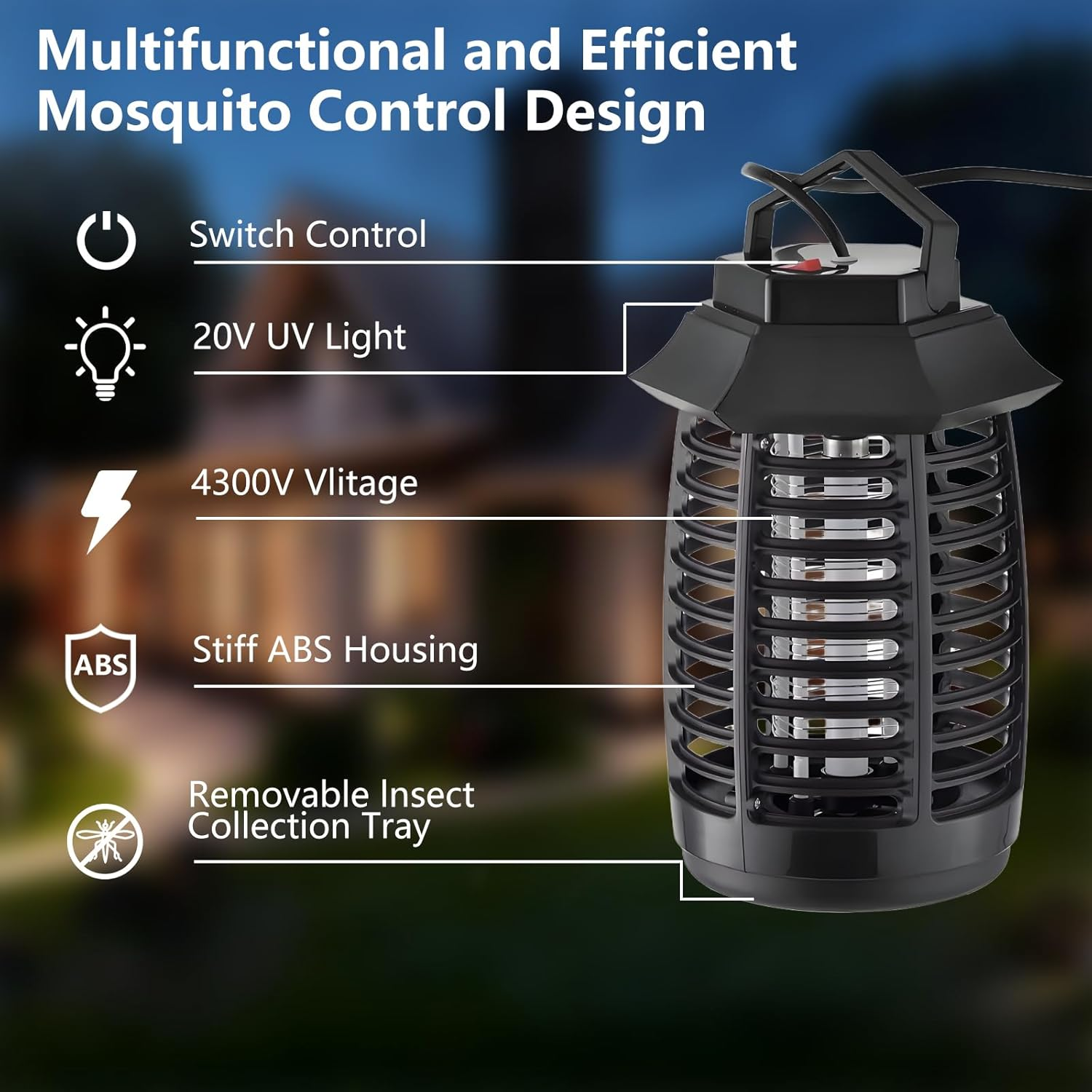 Bug Zapper, Mosquito Zapper Outdoor, 4300V High Powered Waterproof Electric Insect Trap, Plug-In Mosquito Killer, Fly Traps for Home, Kitchen, Backyard, Patio
