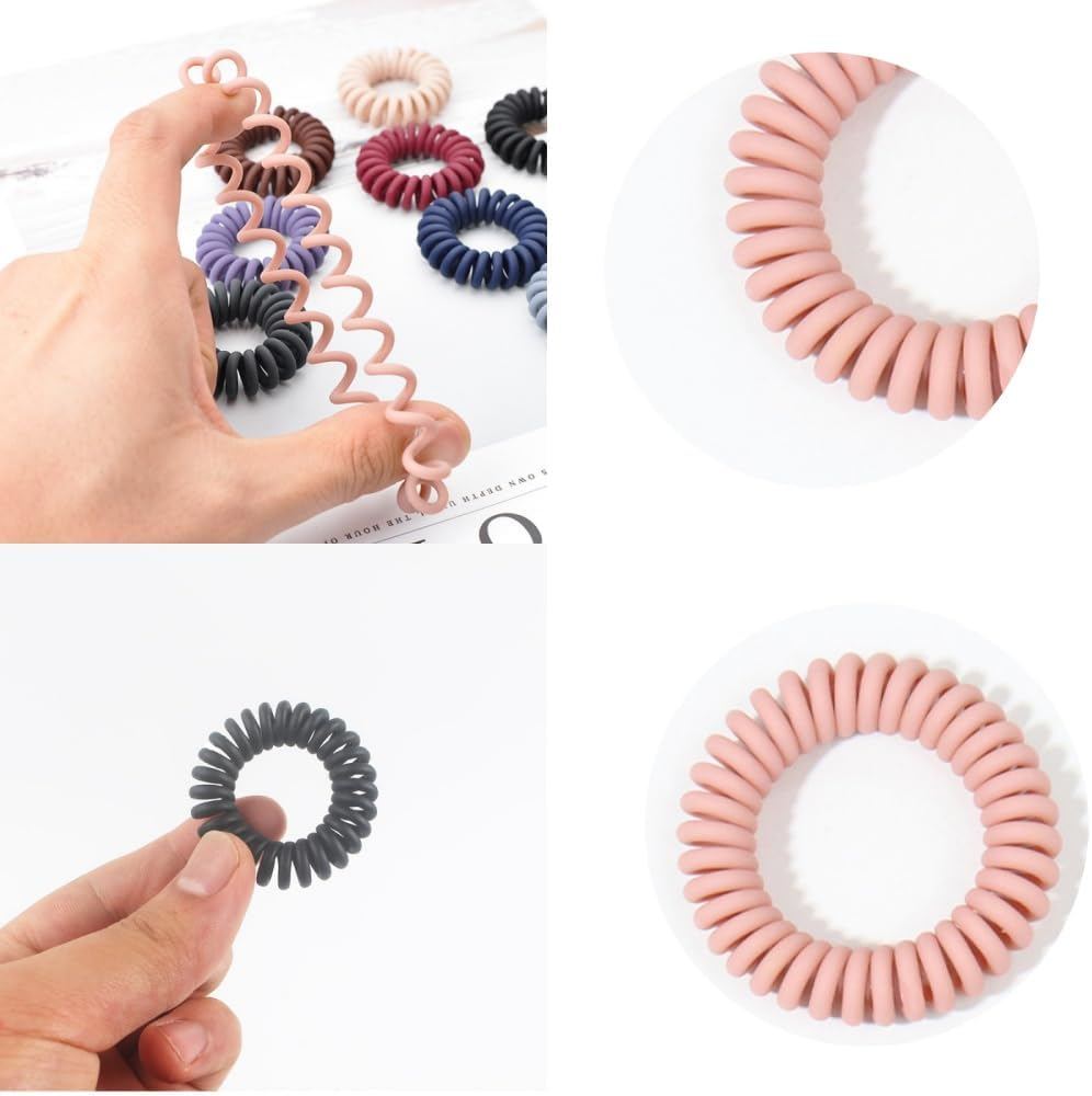 Aknebriax 20Pcs Spiral Hair Ties, Elastic Hair Ties for Women， Matte No Crease Spiral Hair Coils, Telephone Cord Hair Ties for Thick or Thinning Hair(Colour Mix)