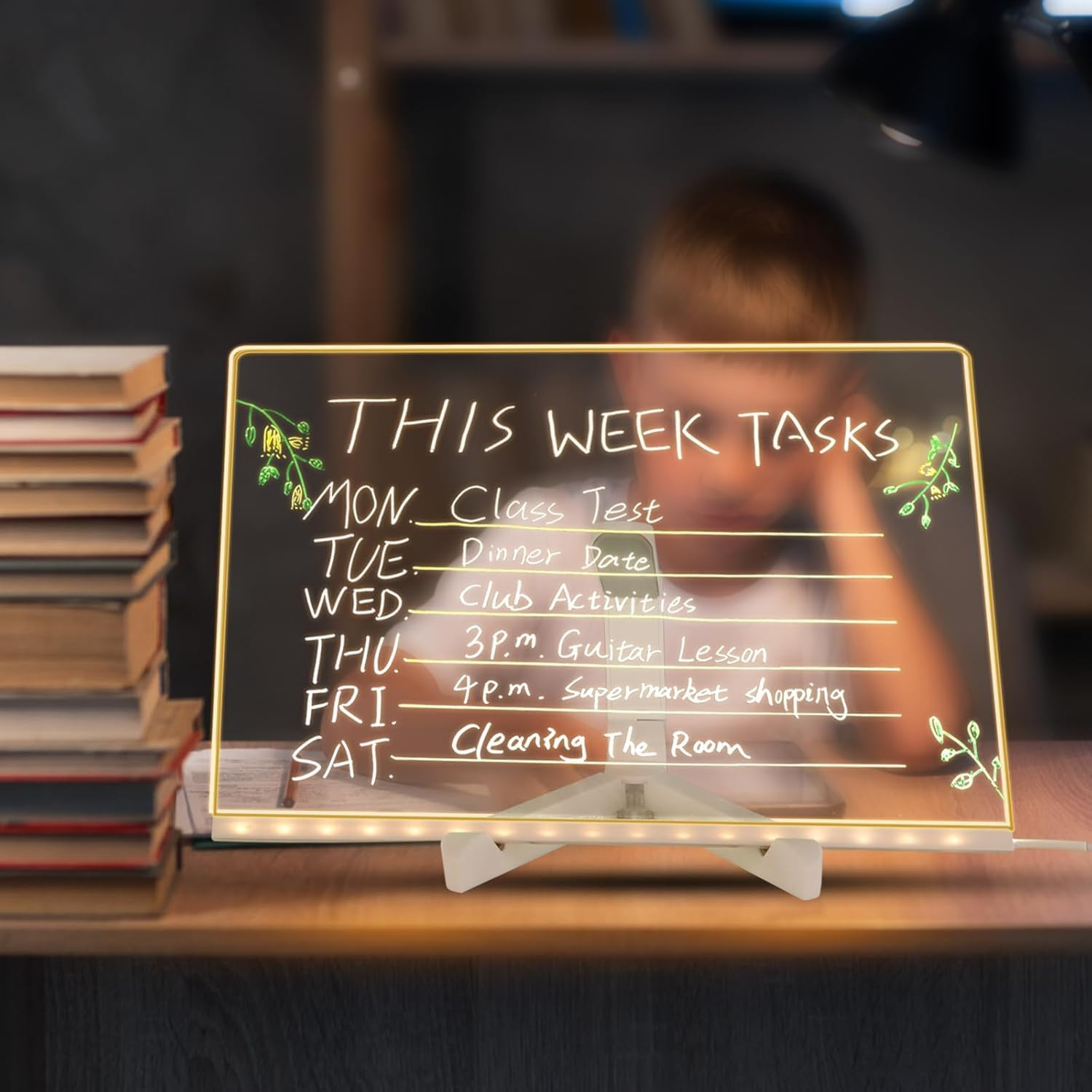 XILIYAI LED Note Board with Colors,Drawing Board, with Adjustable Stand,Rewritable Illuminated Acrylic Notepad- Includes 7 Color Pens- Ideal for Office, School, Home & Kids(11.81Inx7.87In) - 11.8*7.9 In image number 6