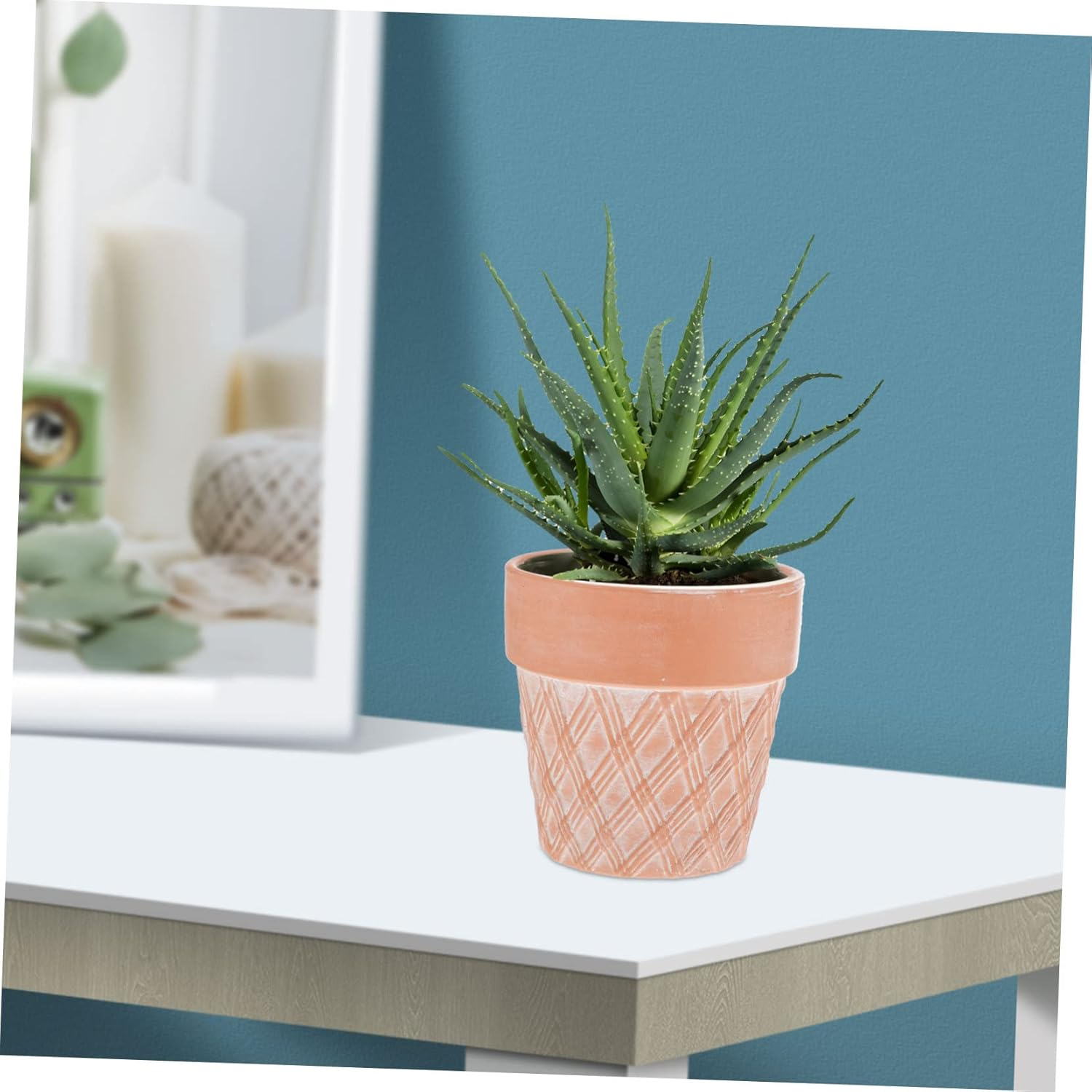 Terracotta Flower Pots Succulent Plant Pots for Indoor Tabletop Decoration 2Pcs Red Pottery Planters Creative Carved Design Suitable for Succulents and Greenery Random Style image number 3