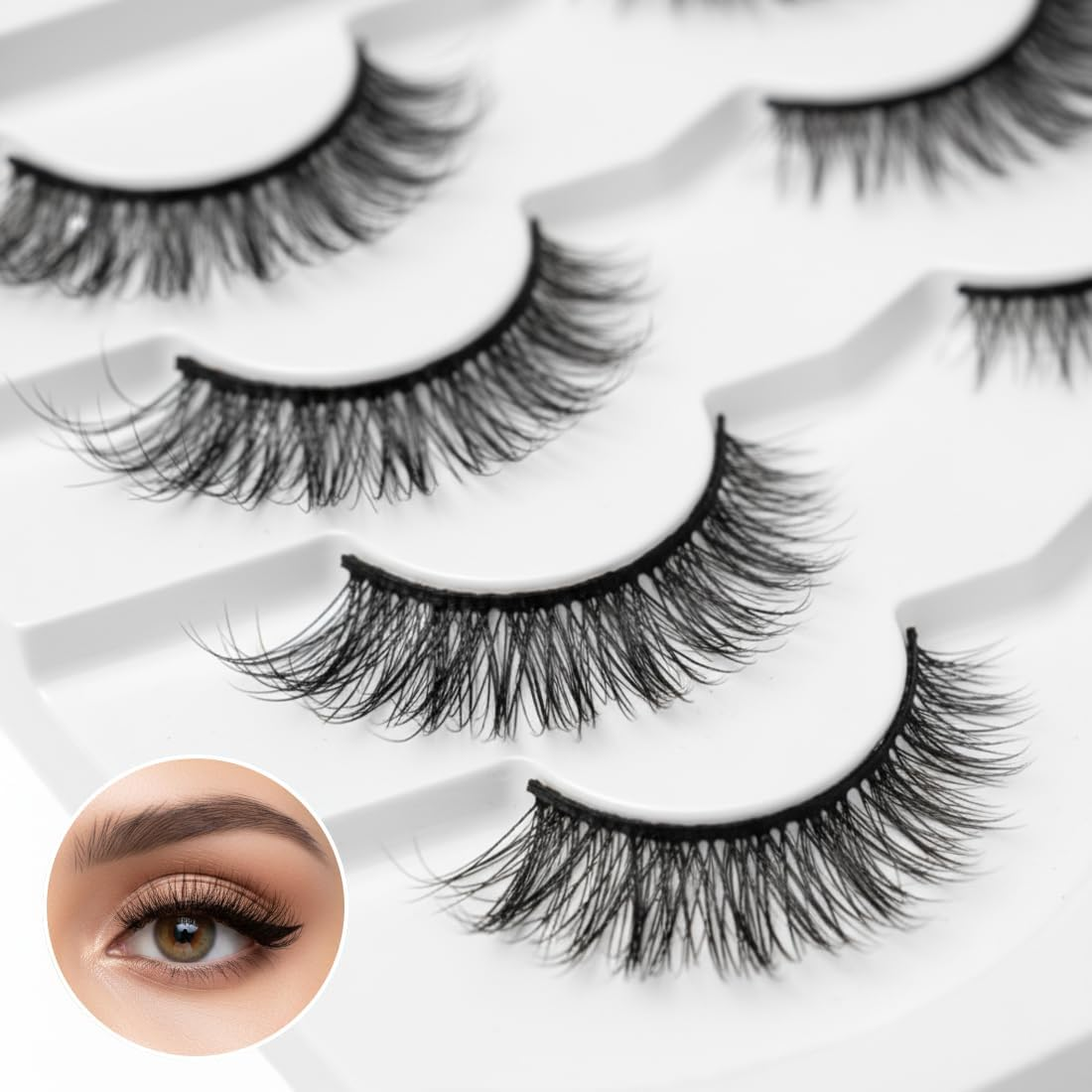 7 Pairs Lashes Wispy False Eyelashes Manga Fluffy Cat Eye Natural Extensions Lashes Strips image number 3