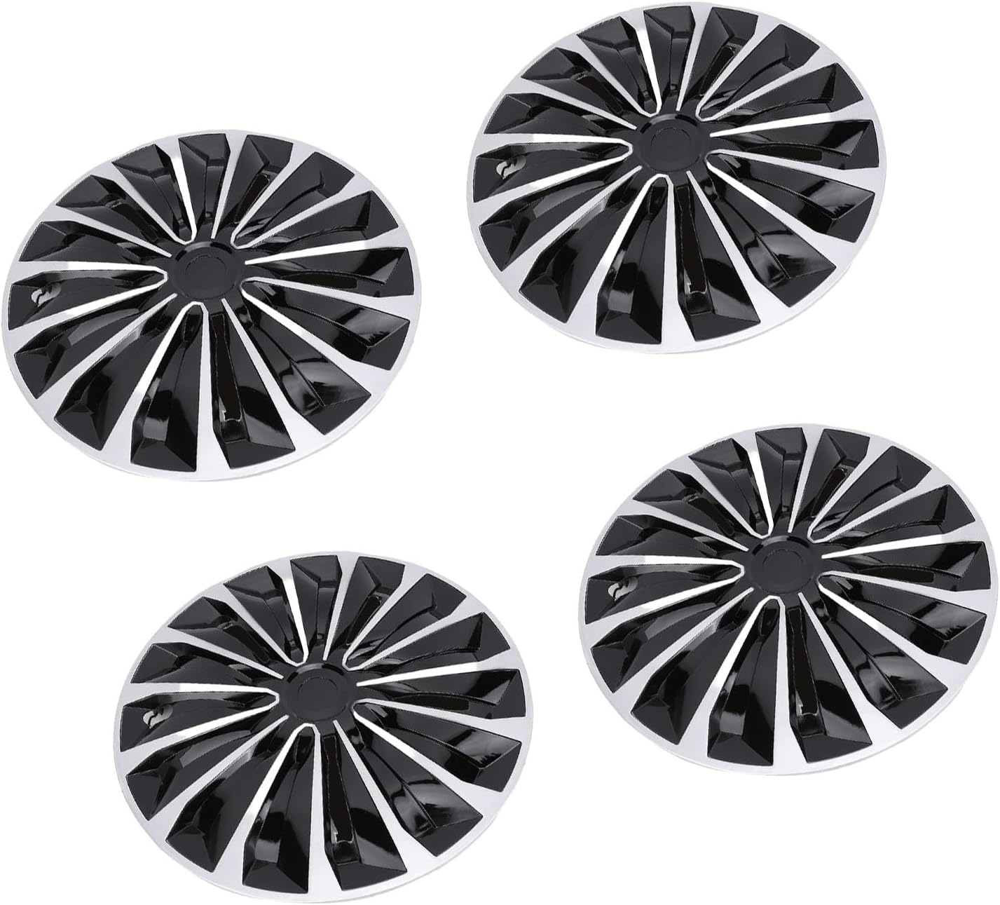 Jiawu Hubcaps 4-Pack Kit, 15 Inch Hub Caps Set of 4 Wheel Covers with Universal Rings, ABS Plastic Car Rims for Most Cars Truck SUV (Silver Black)
