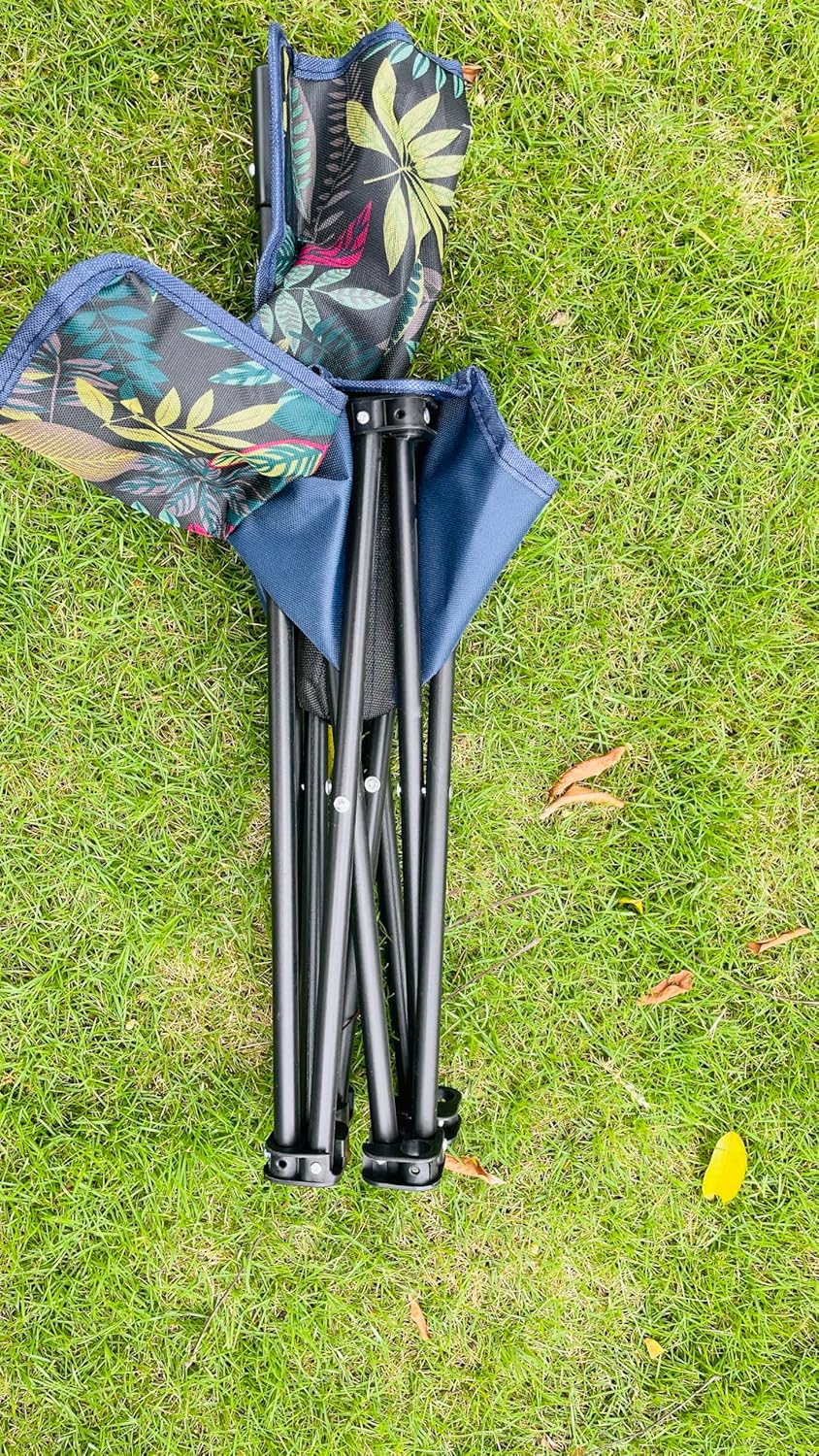Portable Folding Camping Chair, Tropical Leaf Pattern, 113.4 Kg Capacity, with Carry Bag