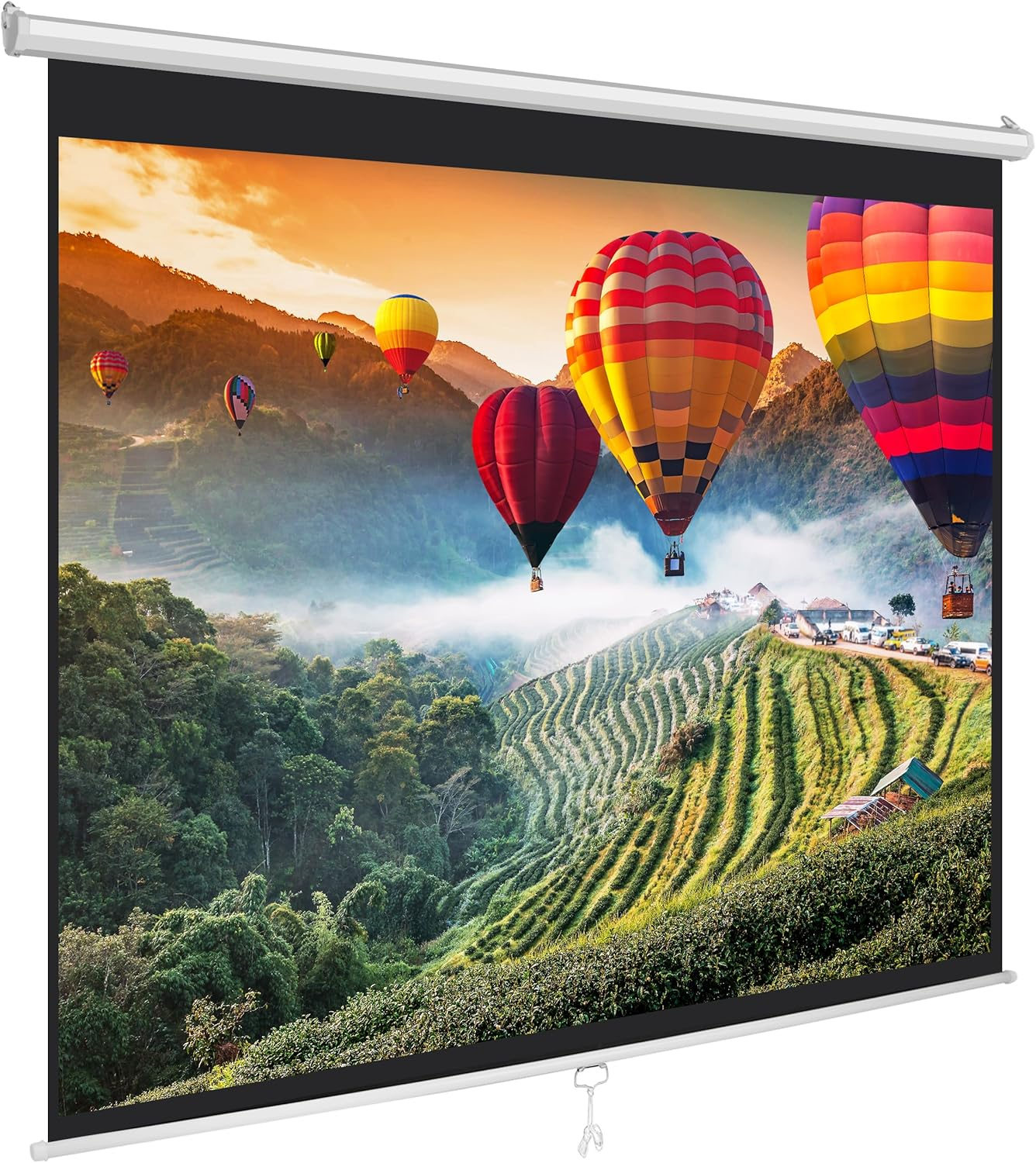 Pyle Manual Pull-Down Projector Screen - Universal 84-Inch Roll-Down Retractable Manual Projection Screen W/Auto-Locking, Adjustable Screen Height, Black Masking Border image number 2