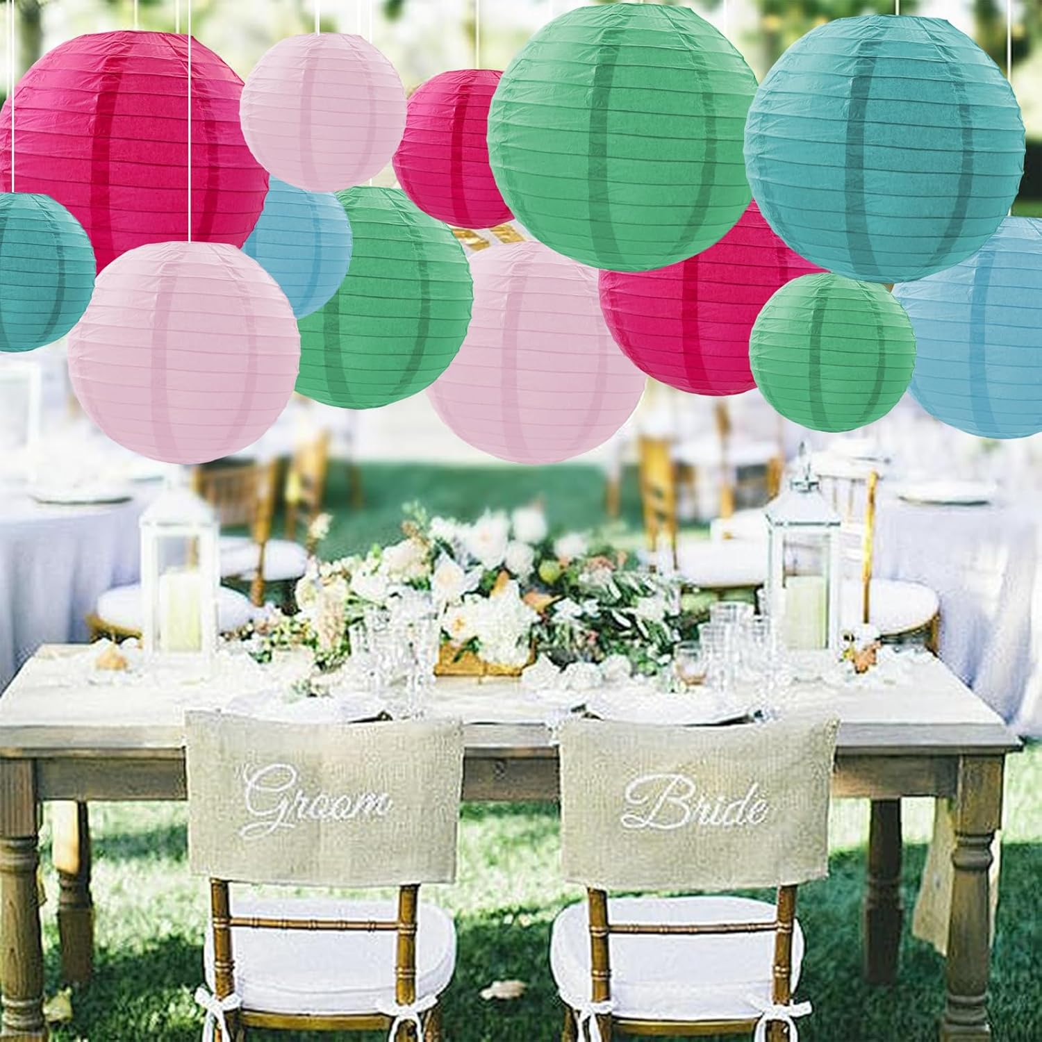 12 Pcs Paper Lanterns Decorations, Multiple Colors Hanging Paper Lantern, Circular Papeies Lanterns for Outside, Party Decorations for Wedding Birthday Baby Shower Party Home Decor, 3 Sizes