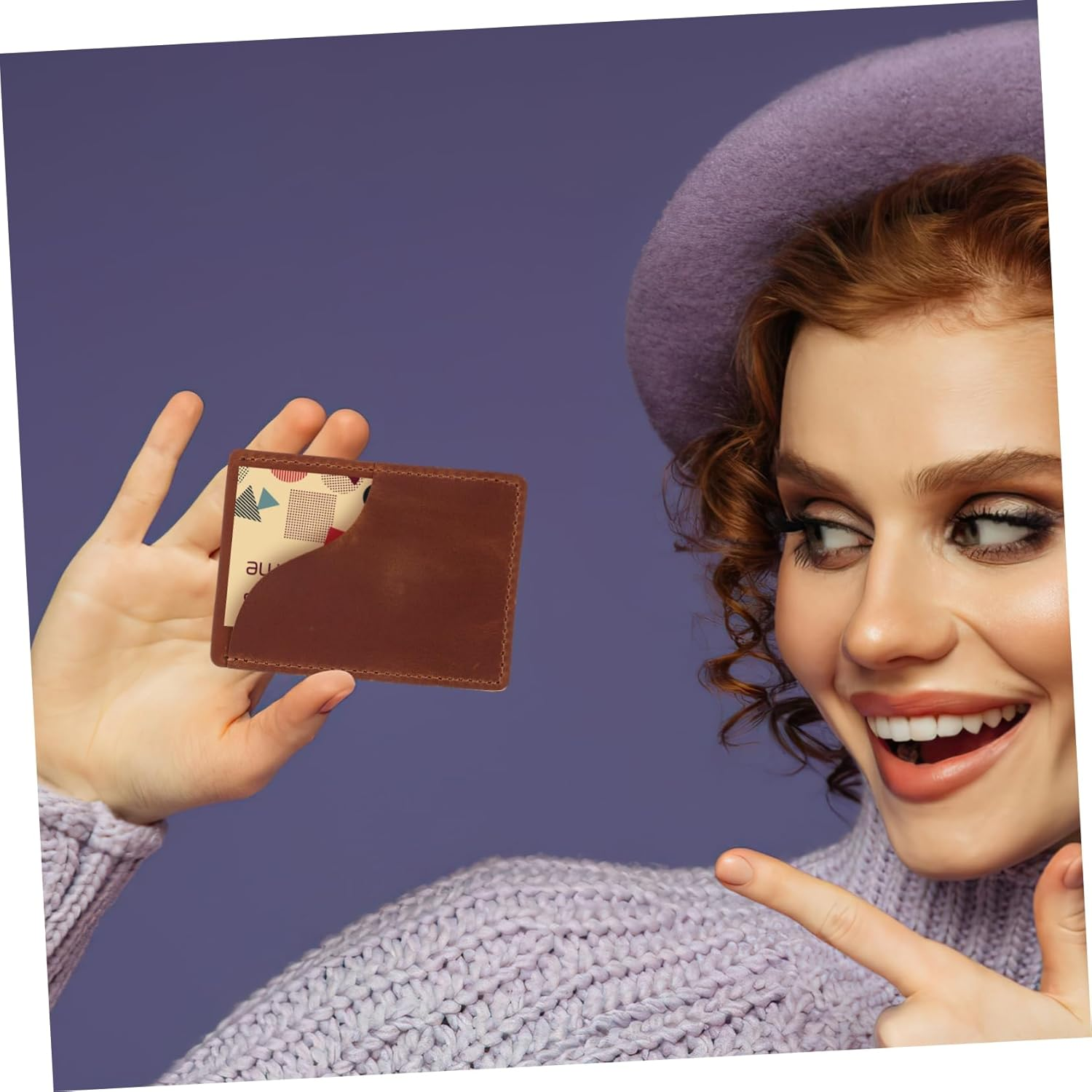 DINHEAROM Business Card Holder Card Wallet Brown Pu Leather Travel Passport Holder for Women Men Compact Organizer Storage image number 3