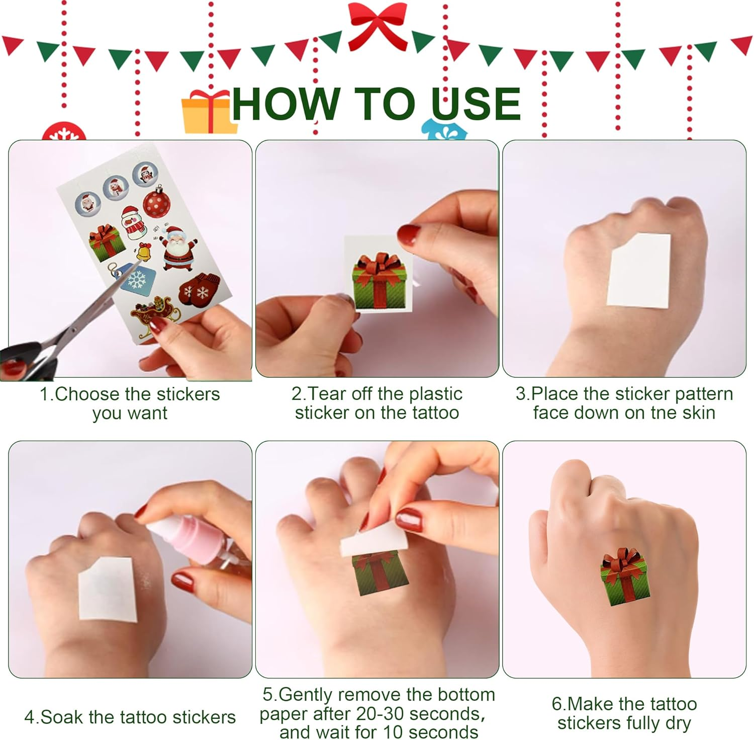 30 Sheets Christmas Luminous Temporary Tattoos for Kids -10 Sheets Christmas Glow in the Dark Tattoos Stickers & 20 Sheets Cute Tattoo Decorations for Boys and Girls, Party Favours Stocking Stuffers Gifts image number 1