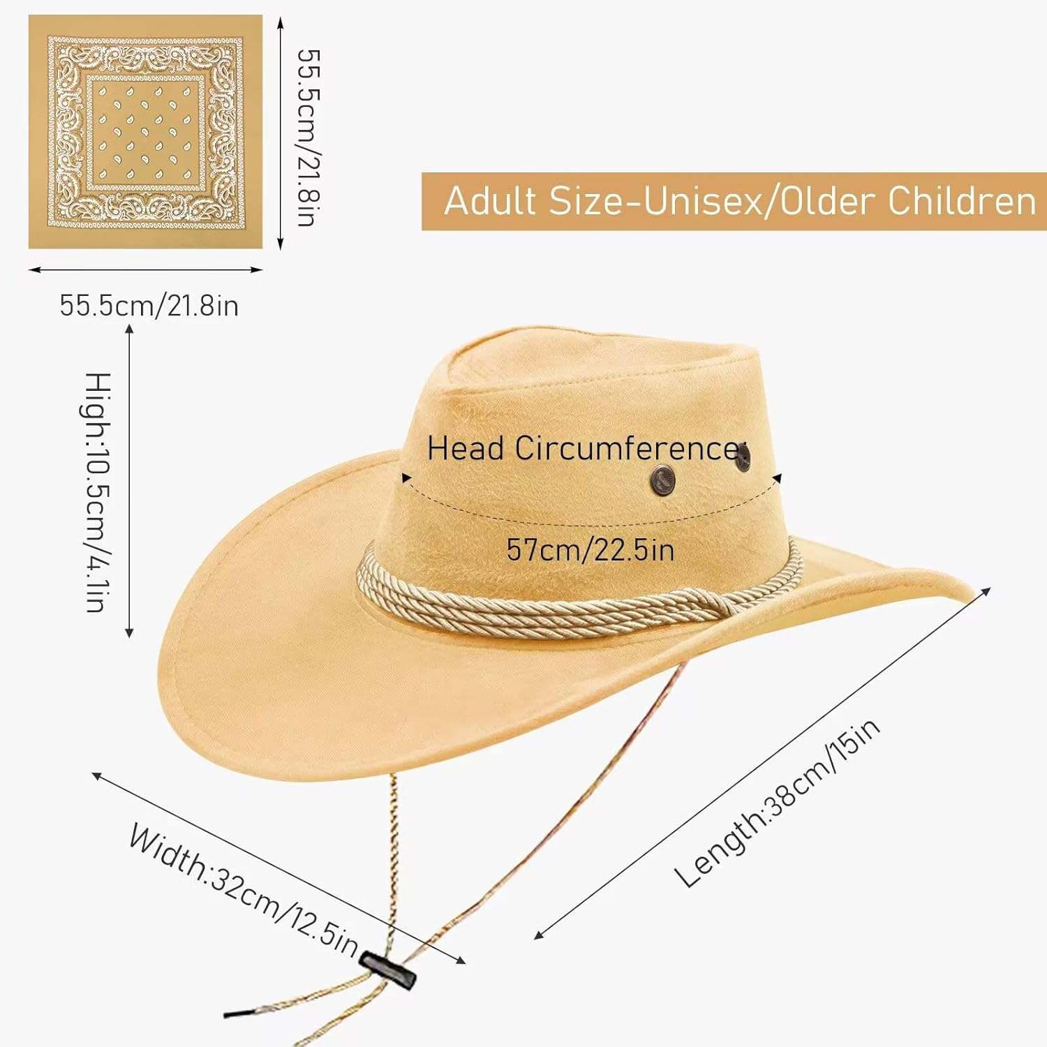 12 Pieces Cowboy Hats and Bandanas Bulk Cowboy Cowgirl Hats Costume Party for Men Woman (Mixed Color) image number 5