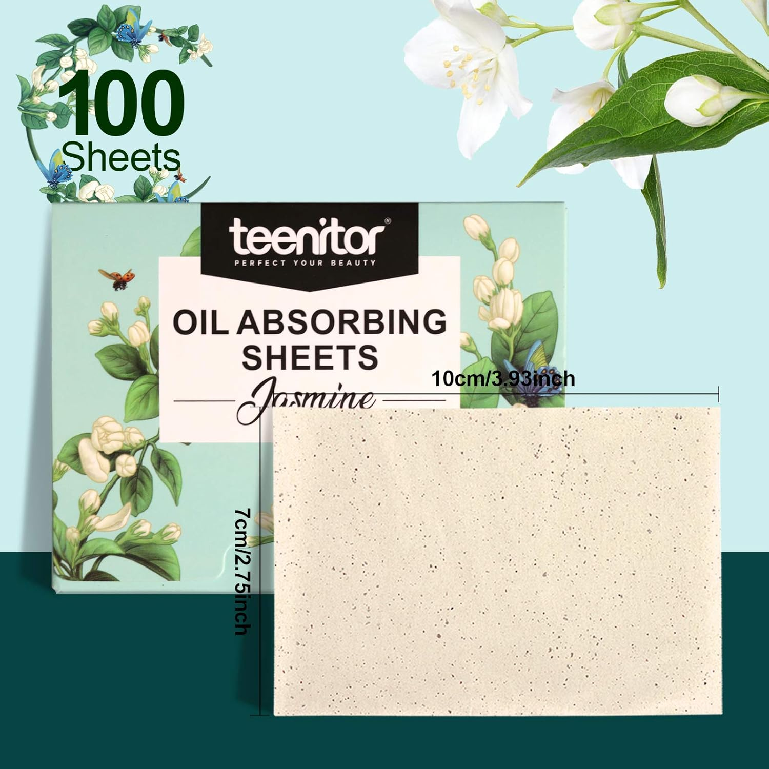 Teenitor Jasmine Oil Blotting Papers for Face - 100 Sheets, Oil Control Film Absorbing Sheets for Oily Skin, Men & Women image number 3