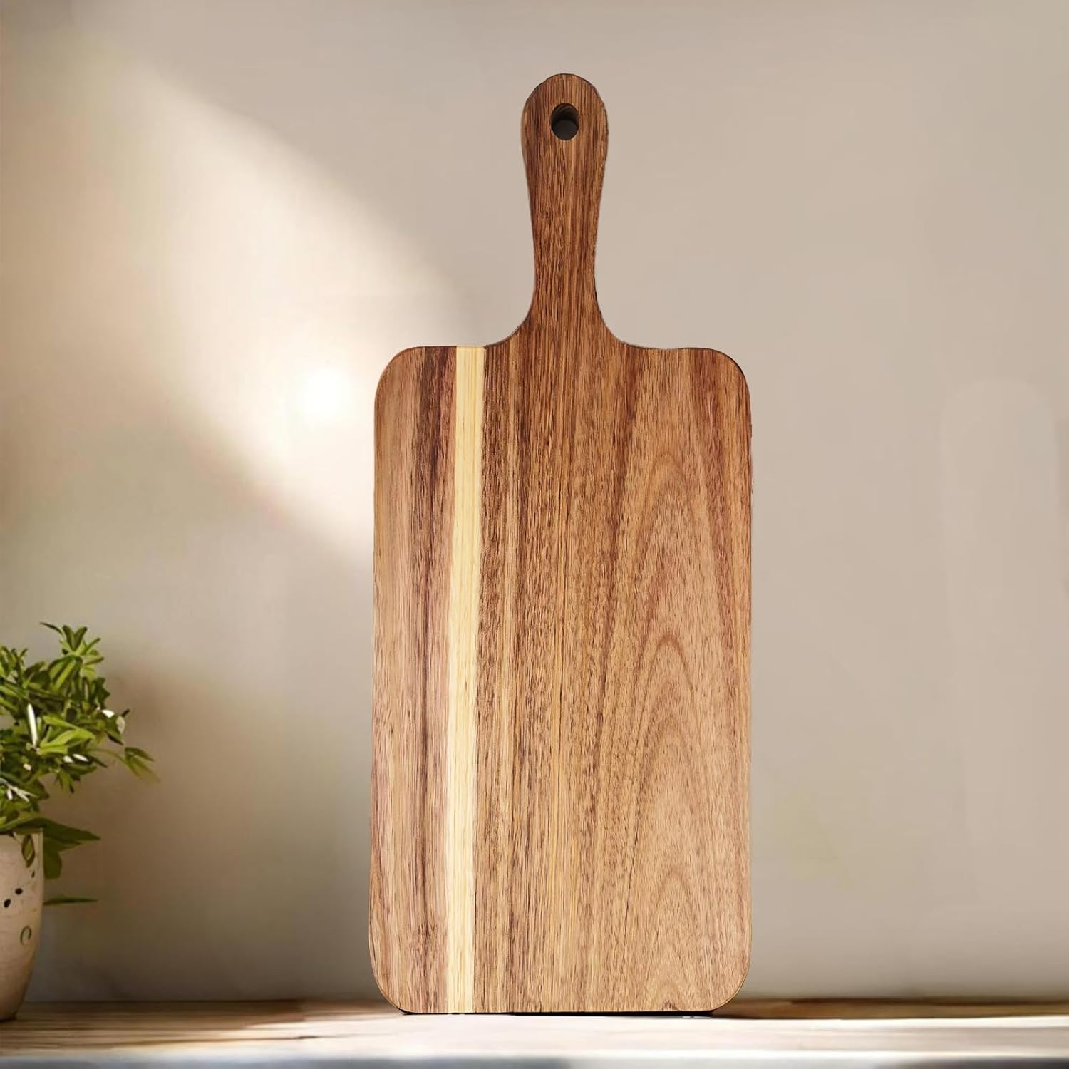 Bierofaro Acacia Wooden Chopping Board with Handle, Wooden Serving Board and Charcuterie Board with Hanging Hole, Cheese Board Decorative Food Platter for Kitchen, 44 * 15.5Cm Wood Design image number 5