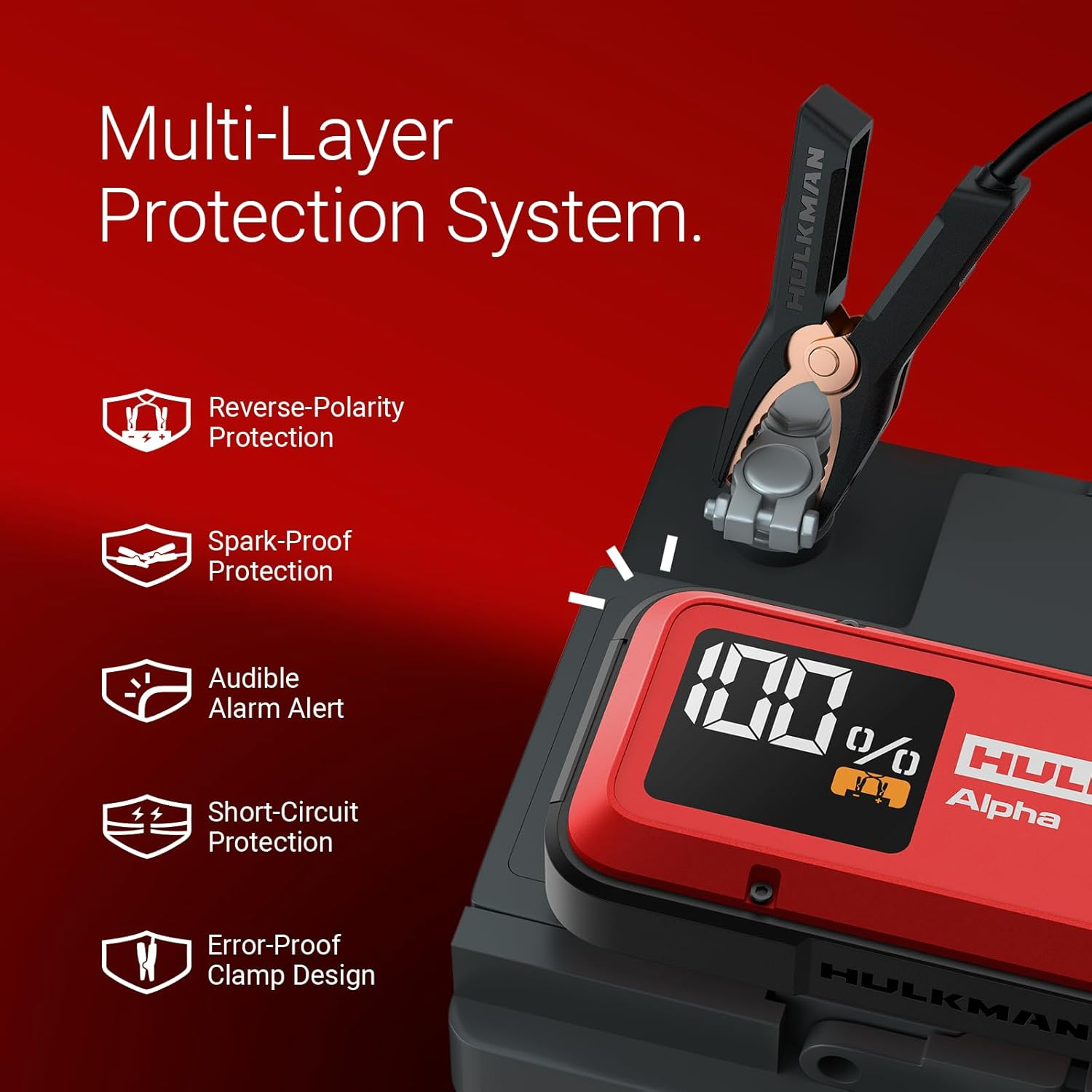 Hulkman Alpha Ultra Red, 1000A 37Wh Jump Starter, Power without the Bulk, Car Battery Jump Starter & Jump Box with 2.9" Smart Display, 45-Min Full Charge, Jumper Cables for 6.5L Gas/3.0L Diesel image number 1