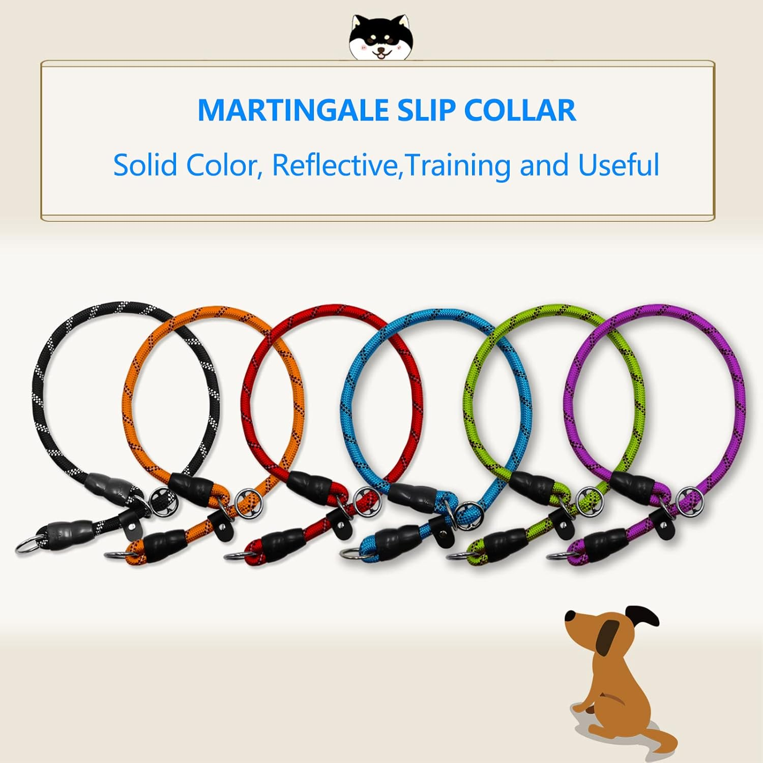 Dog Slip Collar, Reflective Nylon Martingale Chock Collar No-Pull P Collar with Sliding Stopper Training Dog Collar for Small Medium Large Dogs image number 3