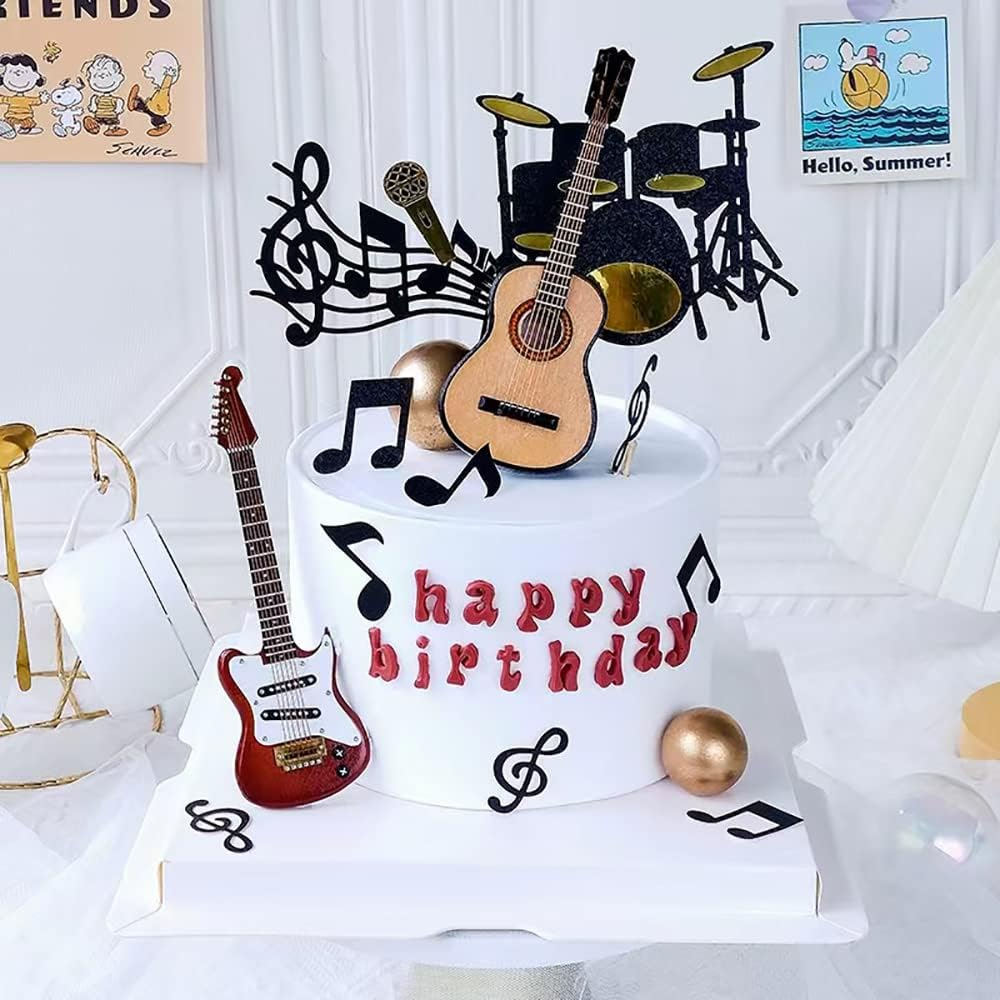 16 Pcs Happy Birthday Cake Toppers Set Musical Notes Cupcake Toppers Music Theme Birthday Party Supplies Musical Instrument Cupcake Toppers for Birthday Musicians Party image number 2