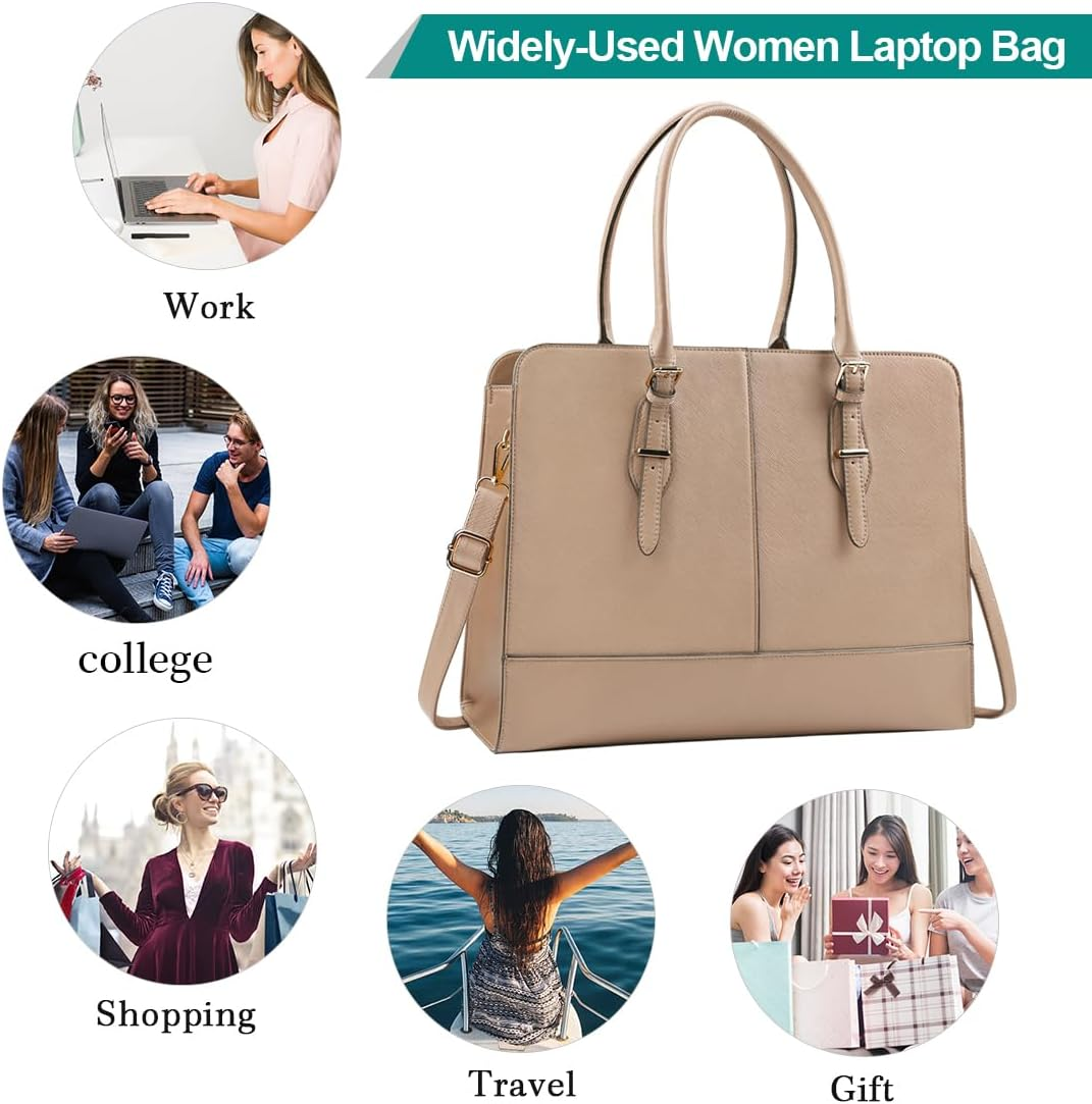 Laptop Bag for Women Leather Work Tote 15.6 Inch Laptop for Computer Bag Waterproof Business Office Professional Large Capacity Handbag Shoulder Bag - Dark Brown image number 6