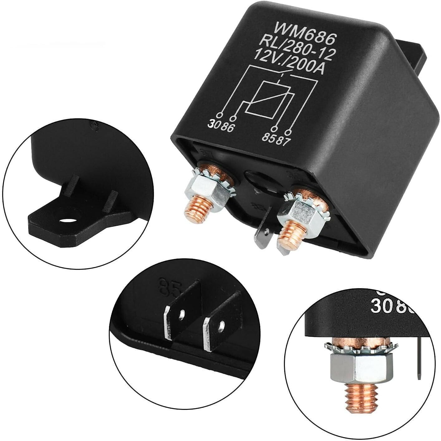 Battery Isolating Relay 12V/200A 4 Pin Split Charge Relay Switch for Car Rental Caravan Electric Motorcycle Car Relay Heavy Vehicle Truck image number 5