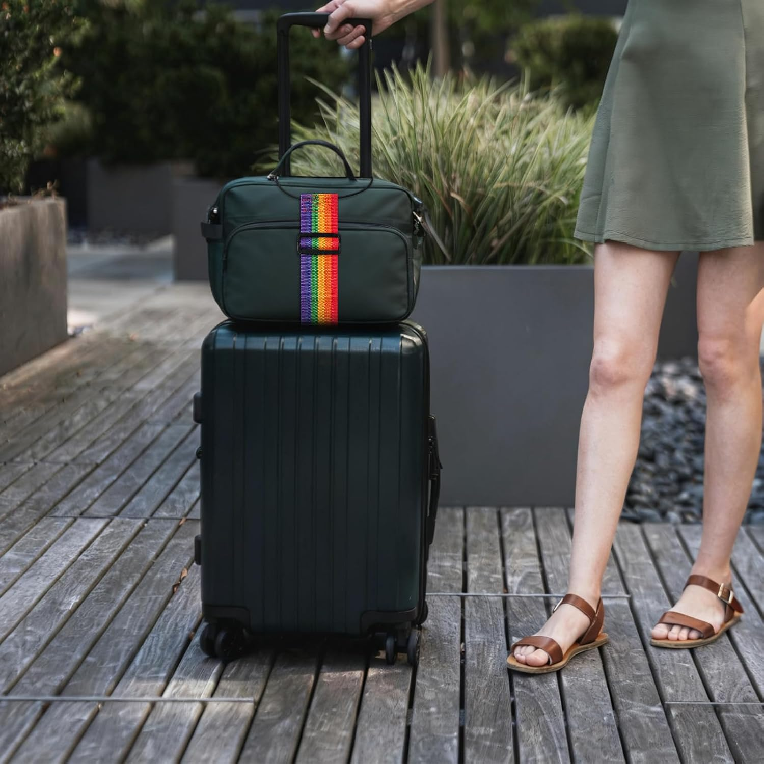 WELANE Bag Fastening Rope, 2 PCS Rainbow Colour Polyester Elastic Adjustable Luggage Straps for Suitcases and Bags image number 2