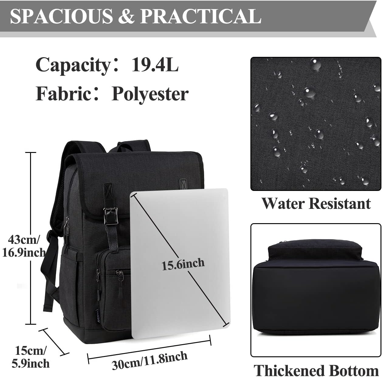 Laptop Backpack for Men Women,Vaschy Vintage Water Resistant Backpack Fit 15.6 Inch Casual Daypack for Business,College,Travel image number 5