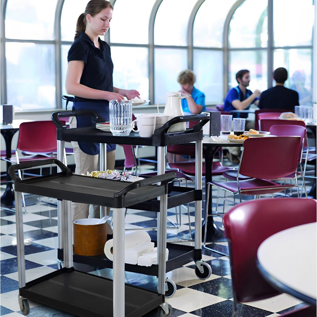 SOGA 2 Tier Food Trolley Portable Kitchen Cart Multifunctional Big Utility Service with Wheels 845X430X940Mm Black