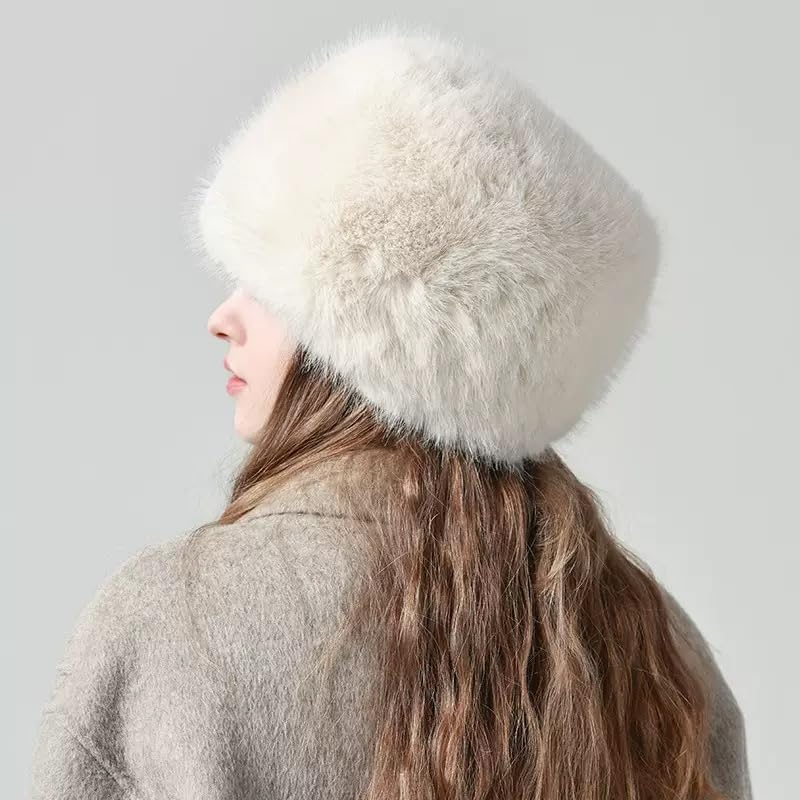 HENWUBEI Women&rsquo;S Russian Faux Fur Bomber Hat - Winter Trapper Ear Warmer for Skiing, Hunting, Travel, Soft Fluffy Fleece-Lined Cold Weather Hat White image number 5