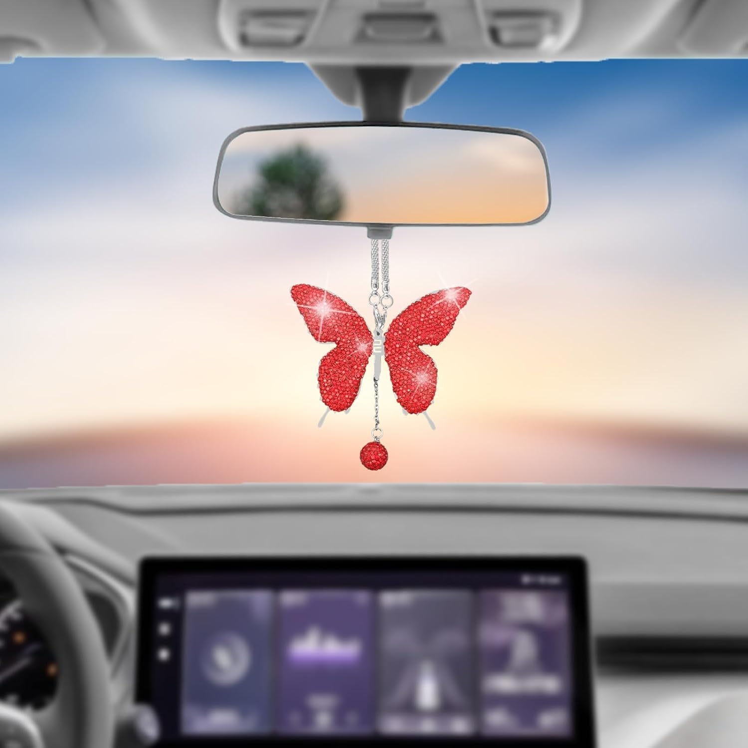 NOTISH Bling Butterfly Diamond Car Accessories, Crystal Car Rear View Mirror Charms, Charms Good Luck Gifts Amulet Ornament Hanging Interio Car Decoration for Women Interior(White)