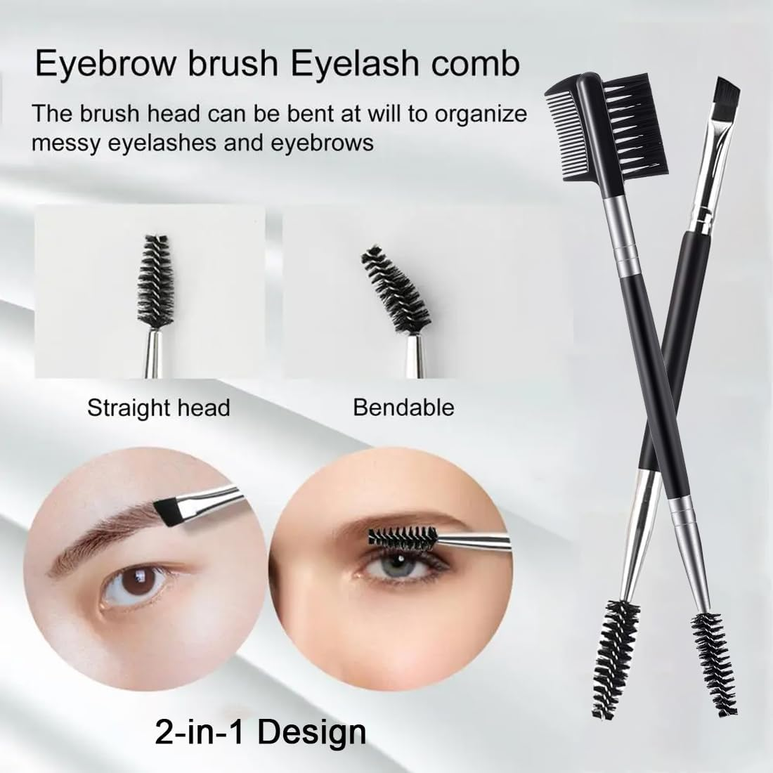 4 Pieces Eyelash Separator, Brow Brush and Eyelash Coil, Eyelash Comb Double Ended for Modifying Eyebrows and Eyelashes, Makeup Tools (Set of 4) image number 2