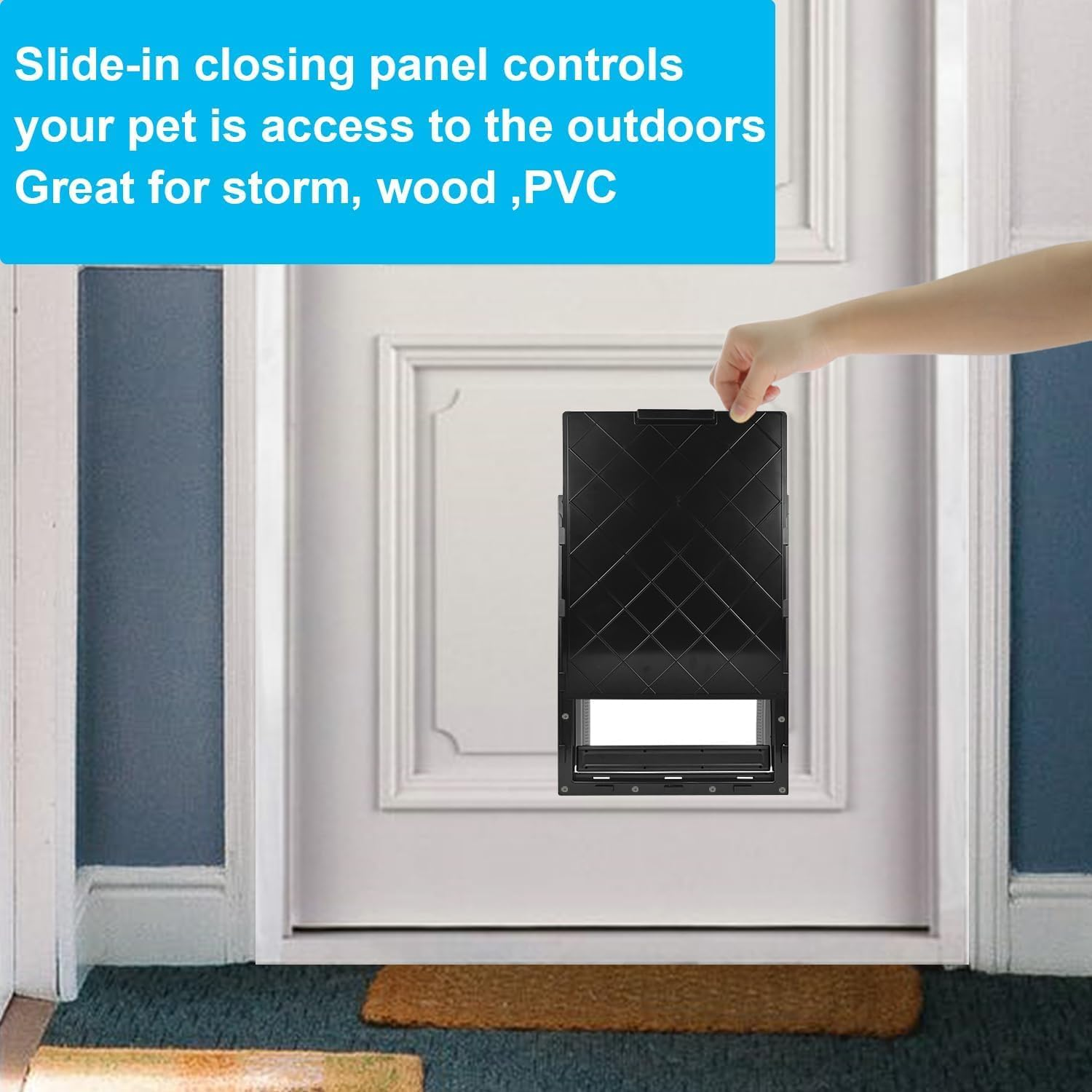 Dog Door with Soft Transparent Magnetic Flap and Snap-In Closing Panel, Premium PVC Plastic Doggie Door for Small Dog and Cat(M,Black) image number 4