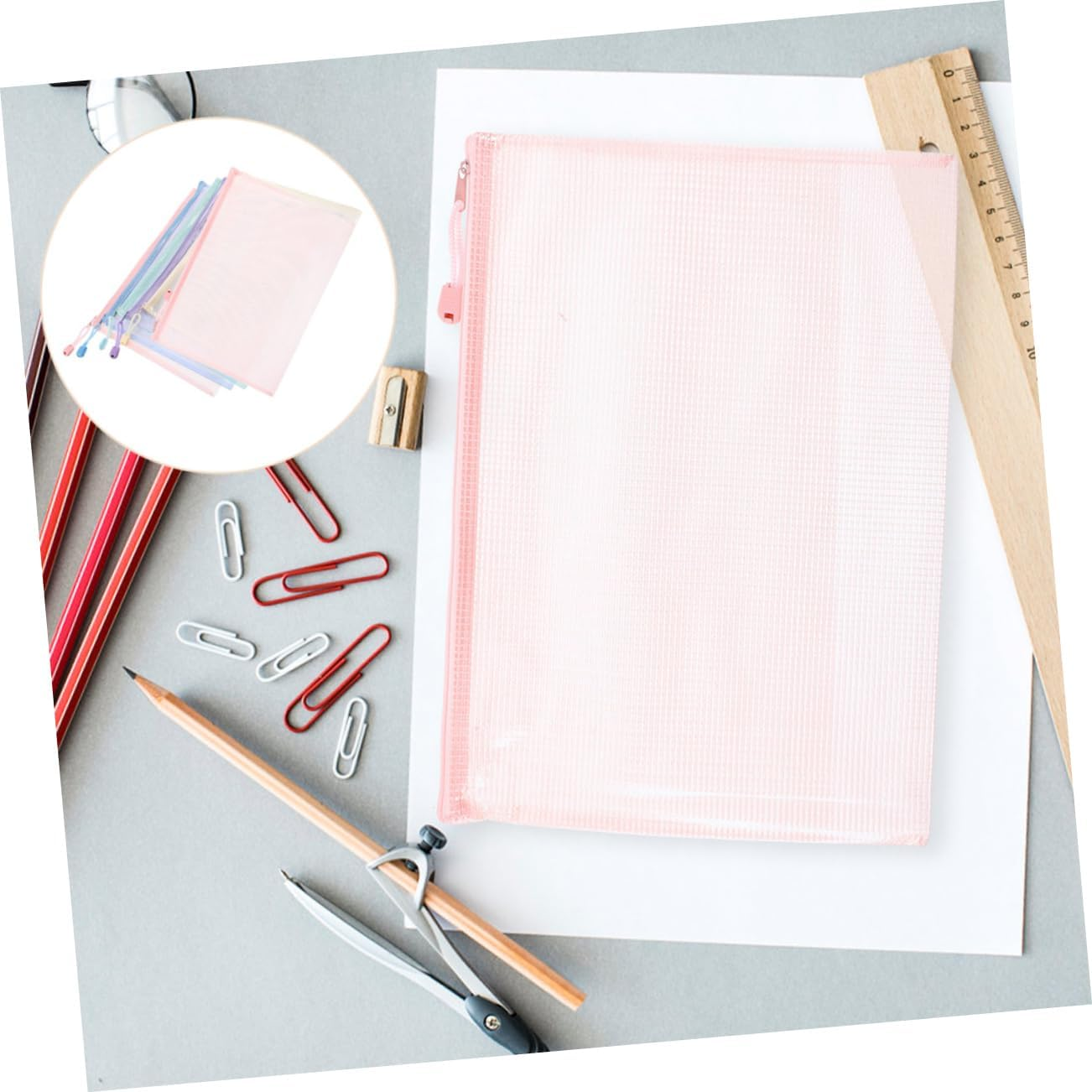 KICHOUSE 6Pcs Mesh Zipper Pouches for Office Documents Zipper File Pouches Mesh Plastic for Stationery image number 6