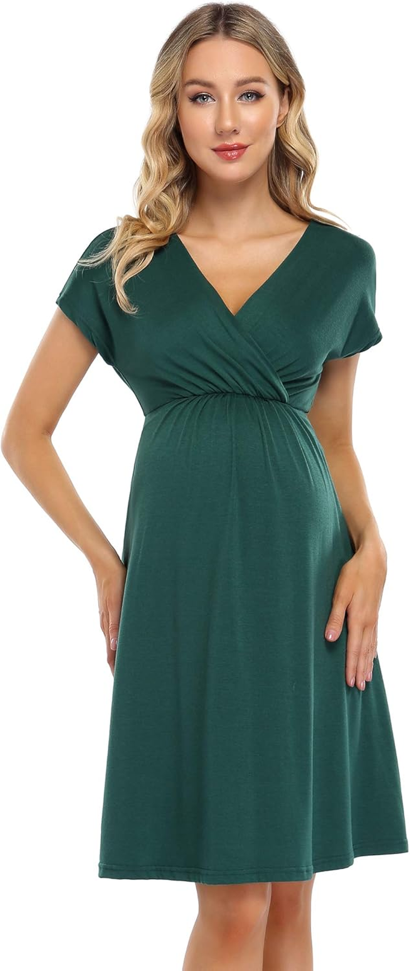 Coolmee Maternity Dress Women'S V-Neck A-Line Knee Length Wrap Dress Swing Dresses for Baby Shower or Casual Wear image number 6