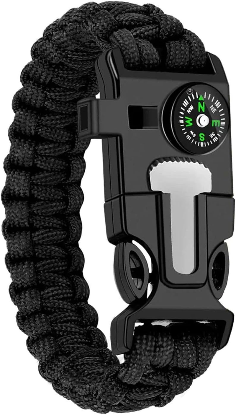 EZONEDEAL Paracord Survival Bracelet- Compass, Flint Steel Fire Starter Ferro Rod, Mini Saw, Whistle, Adjustable Wrist Size for Camping, Emergency Kit Equipment image number 1