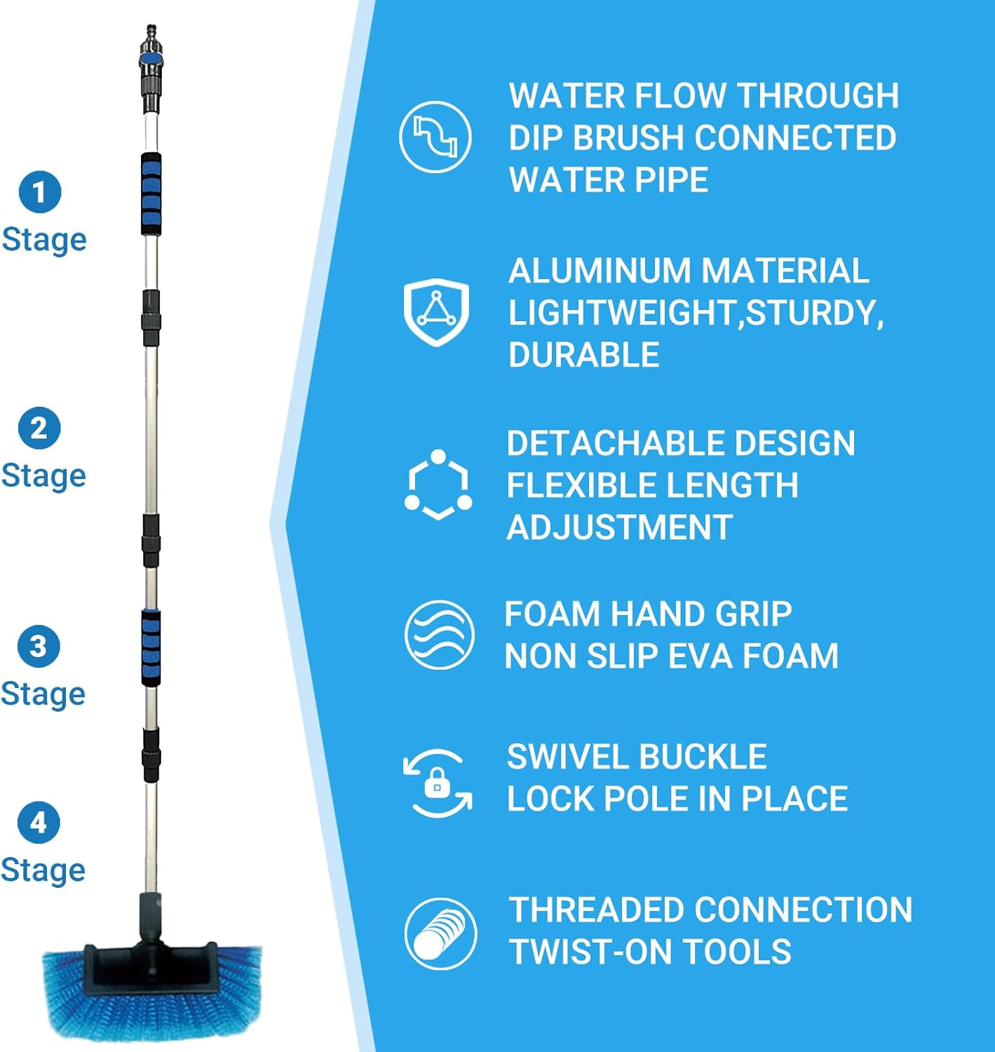 72" Car Wash Brush with Long Handle, On/Off Switch for Car RV Truck Boat Washing Brush, Complete Cleaning Kit with Car Wash Mop Windshield Squeegee Multifunctional Wash Brush image number 3