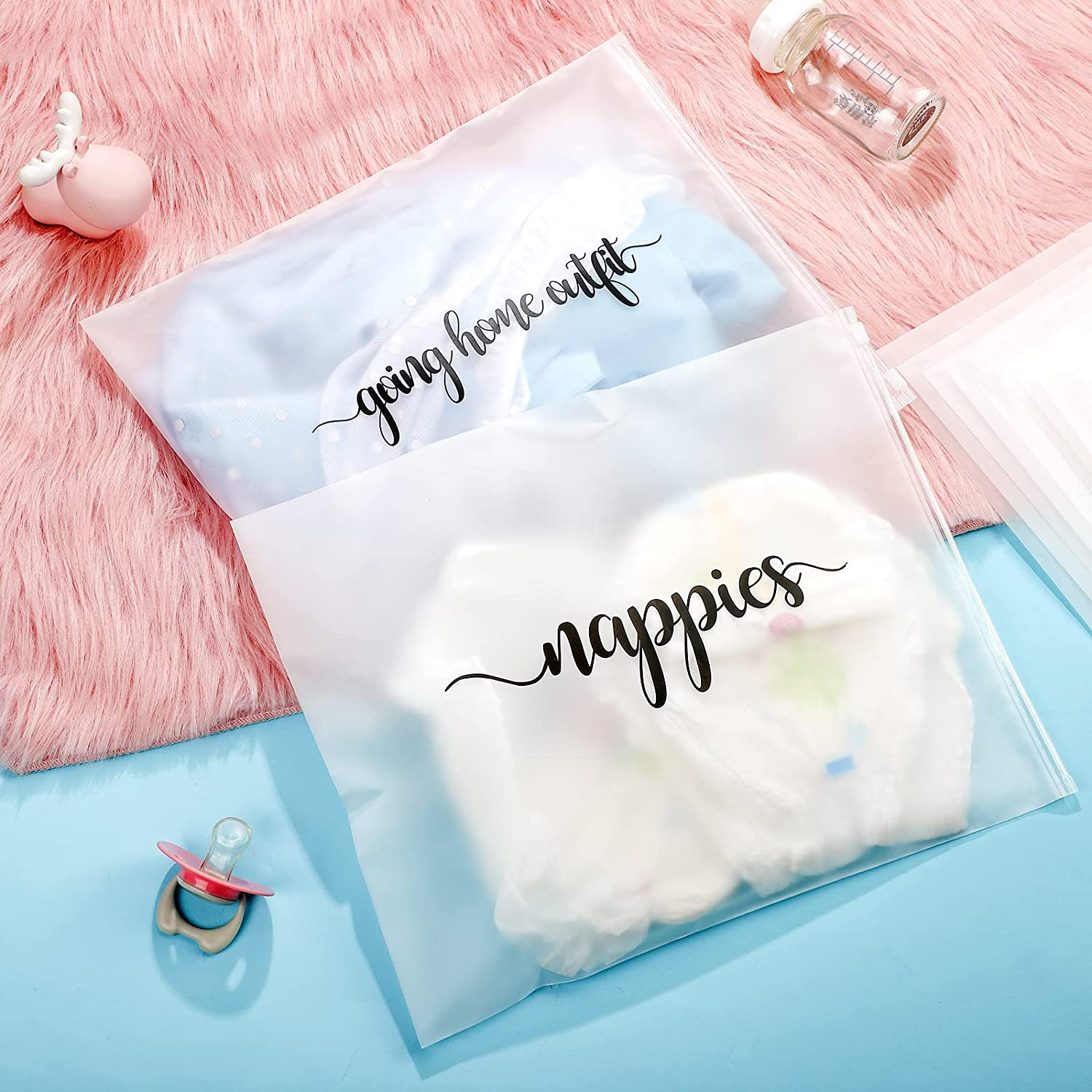 BOAO 15 Pack Hospital Bags for Labor and Delivery 11 X 14 Inch Diaper Bag Organizing Pouches Resealable Maternity Hospital Bag, Black Letter, Plastic Bags image number 3