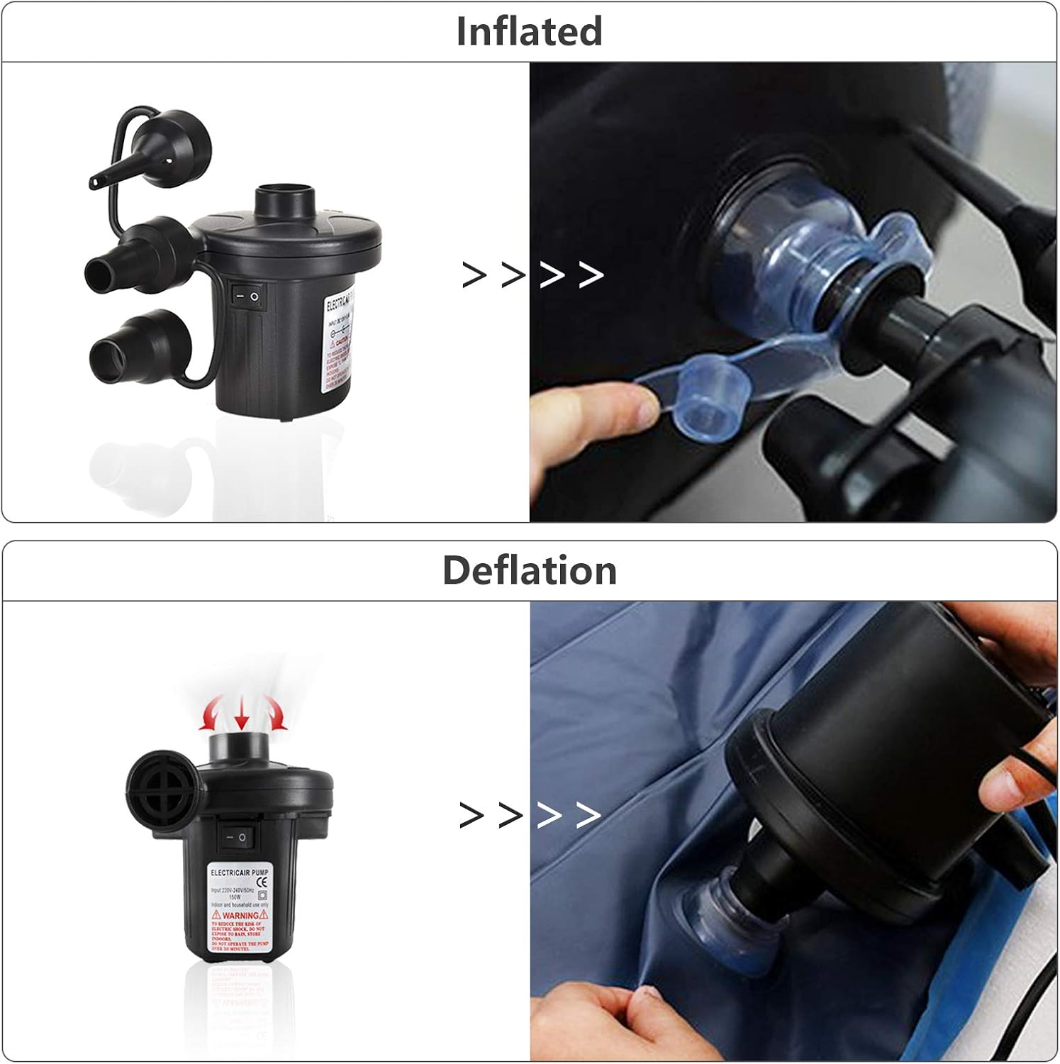 Air Pump Electric Portable Inflator for Inflatable Mattress Pool Boat Raft Swimming Ring Sofa Toy Kayak with 3 Nozzles image number 4