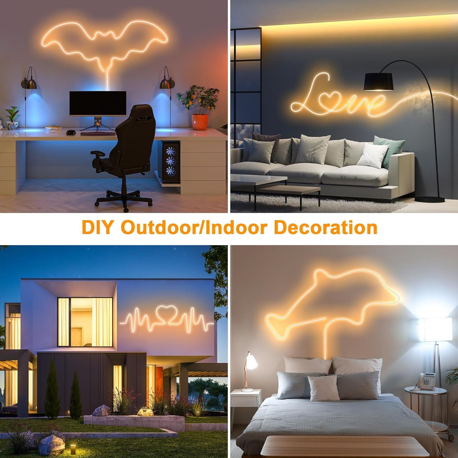 16.4Ft Neon LED Strip Light, Cozylady Warm White Waterproof Rope Light with Power Supply and Dimmer Controller, 5M Flexible DIY Silicone 24V LED Neon Rope Light for Kitchen Indoor Outdoor Decor image number 5