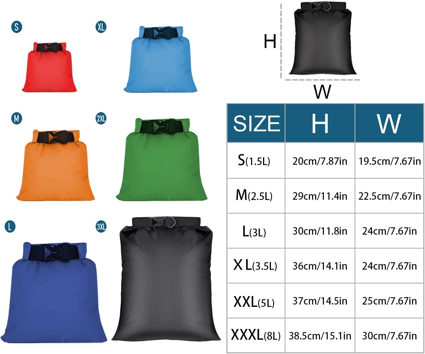6 PCS Dry Bags Waterproof Dry Bag Set Dry Sack Small Dry Bags Rucksack Liner Black and Multi-Color Canoe Bags Water Resistance for Camping Hiking Backpacking Kayaking Home Storage, Multi-Color, - Black image number 5
