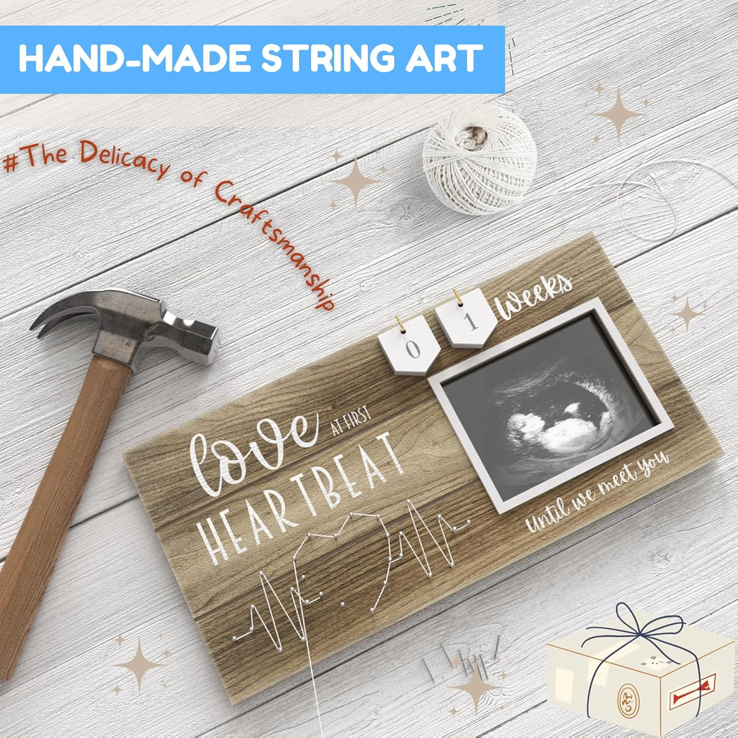 RIKONDA Countdown Sonogram Frame with Wooden Week Plaques - 10X15Cm Pregnancy Keepsake for Ultrasound Photos, Baby Shower & Nursery Decor (450G) image number 5