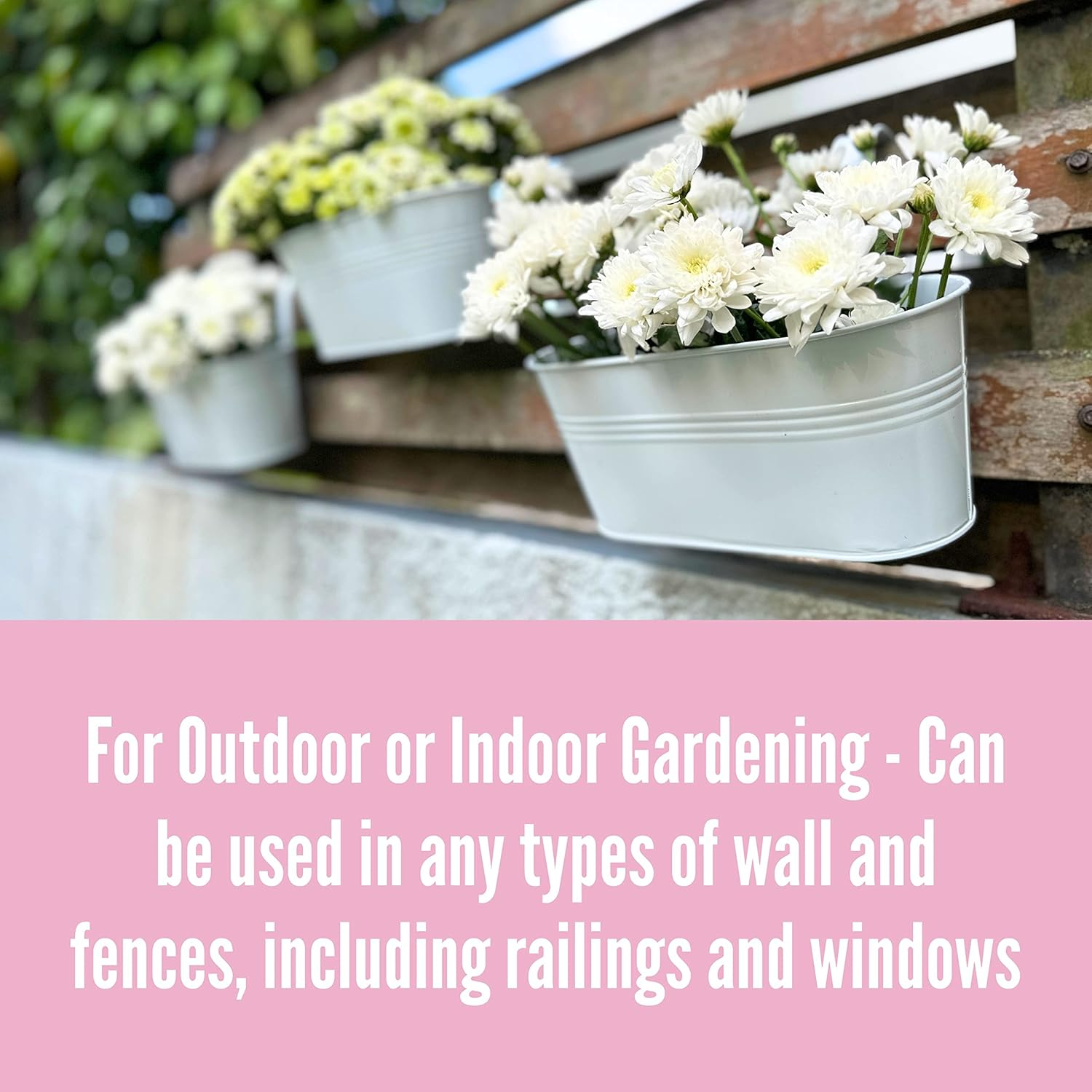 Lalagreen Rail Planter Outdoor Plants (8 Pack, 11.8 Inch) White Metal Iron Hanging Flower Pots Deck Railings Fence Buckets Modern Countryside Boho Style Wall Mount Window Box Holder Hooks Porch Decor - White image number 6